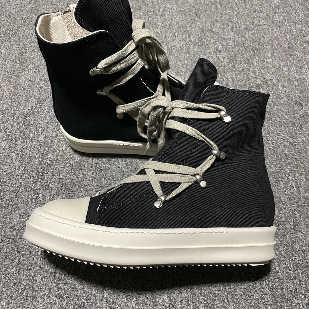 本地自取 合作私密 Rick Owens 瑞克 欧文斯 经典西瓜头 高帮交织绑带款 零售专供品质 鞋面采用牛仔布材质 针车间距都是极致还原 5