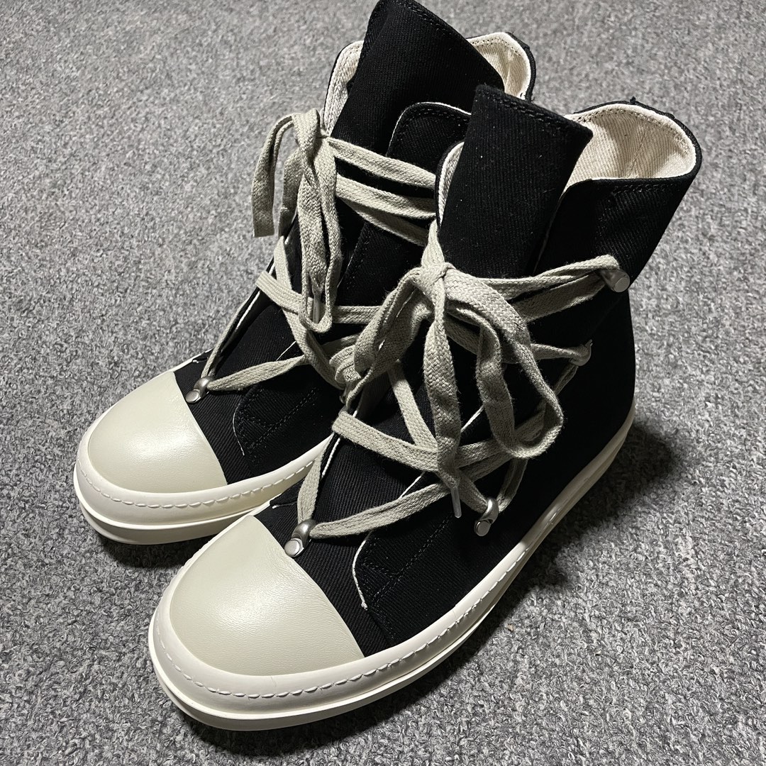 本地自取 合作私密 Rick Owens 瑞克 欧文斯 经典西瓜头 高帮交织绑带款 零售专供品质 鞋面采用牛仔布材质 针车间距都是极致还原 7