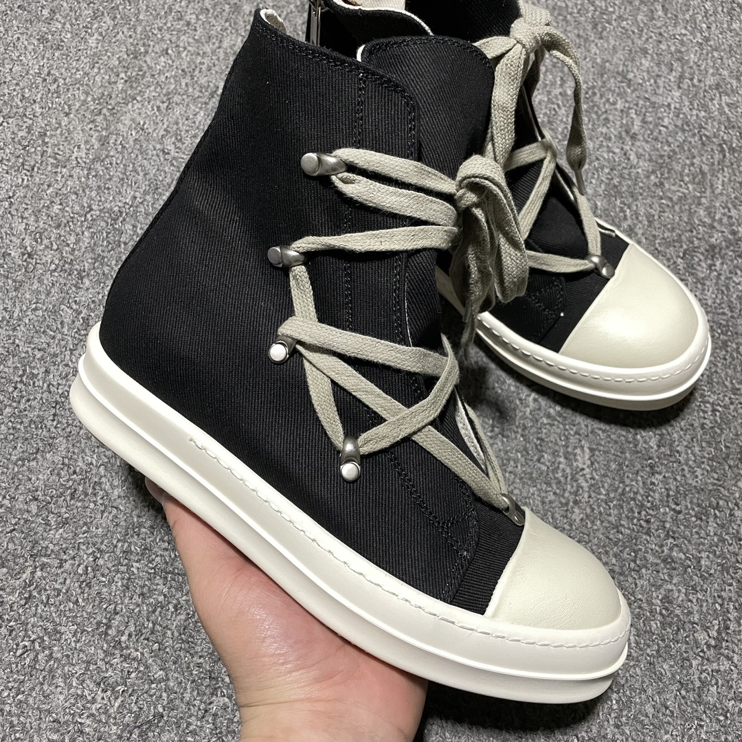 本地自取 合作私密 Rick Owens 瑞克 欧文斯 经典西瓜头 高帮交织绑带款 零售专供品质 鞋面采用牛仔布材质 针车间距都是极致还原 9