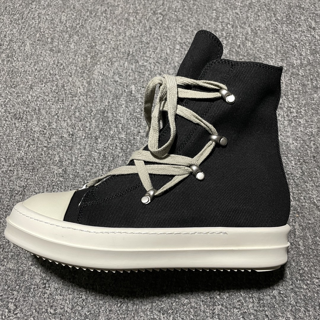 本地自取 合作私密 Rick Owens 瑞克 欧文斯 经典西瓜头 高帮交织绑带款 零售专供品质 鞋面采用牛仔布材质 针车间距都是极致还原 4