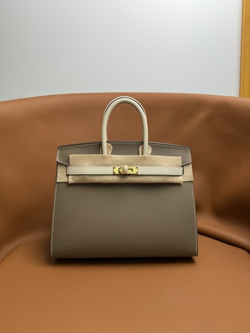 Luxury Birkin 25cm/30cm Epsom Leather Handbag - Elephant Gray and Milkshake White 1 Luxury Birkin 25cm/30cm Epsom Leather Handbag - Elephant Gray and Milkshake White