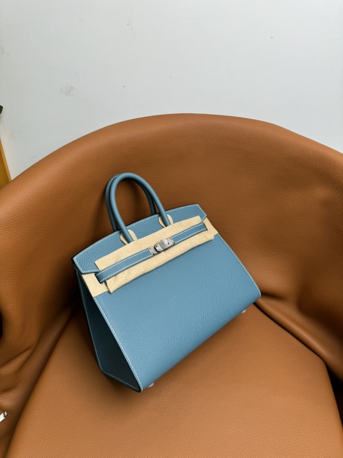 Elegant Birkin Style Epsom Leather Handbag in Denim Blue, 25cm-30cm 1 Elegant Birkin Style Epsom Leather Handbag in Denim Blue, 25cm-30cm