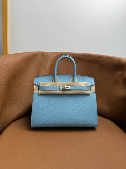 Elegant Epsom Leather Birkin Bag, Hand-Stitched, with Steel Hardware 1 Elegant Epsom Leather Birkin Bag, Hand-Stitched, with Steel Hardware
