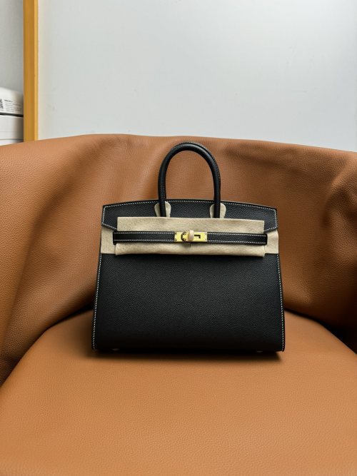 Elegant Birkin Style Epsom Leather Handbag with Gold Hardware, 25/30cm 1 Elegant Birkin Style Epsom Leather Handbag with Gold Hardware, 25/30cm