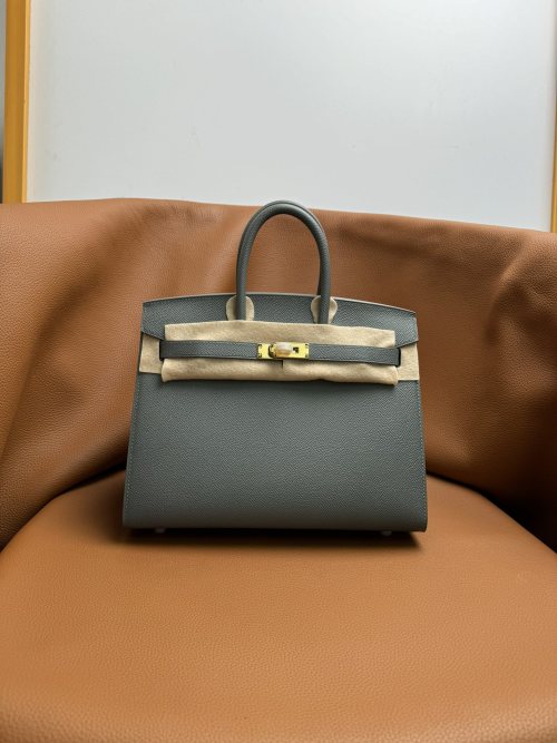 Elegant Birkin Style Handbag, Epsom Leather, Hand-stitched, Gold Hardware 1 Elegant Birkin Style Handbag, Epsom Leather, Hand-stitched, Gold Hardware