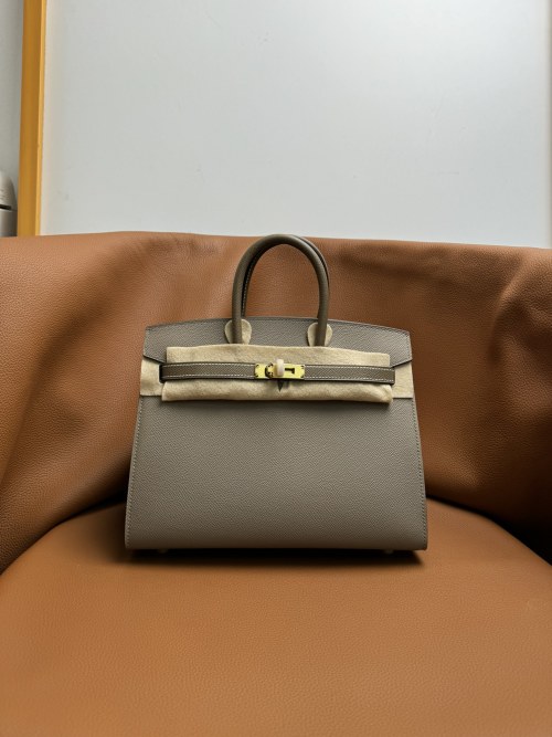 Elegant Birkin 25cm Asphalt Gray Epsom Leather Handbag with Gold Hardware 1 Elegant Birkin 25cm Asphalt Gray Epsom Leather Handbag with Gold Hardware
