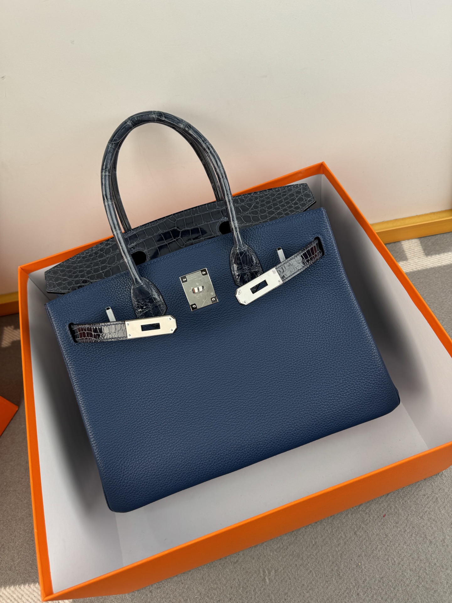 Birkin 30cm Touch Gem Blue Togo Leather & Crocodile Silver Hardware Bag 10 i1739696240447 5595 0 8