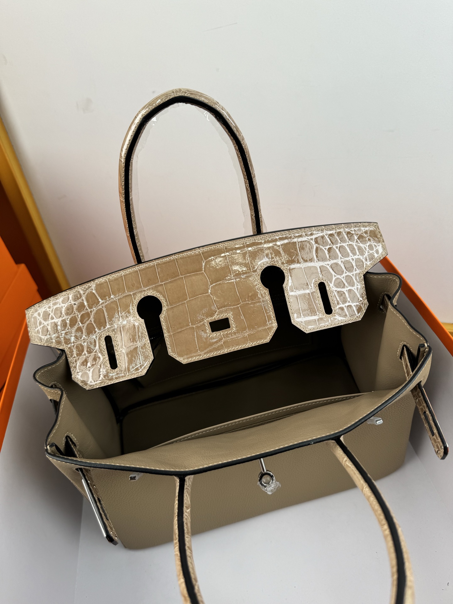 Birkin 30cm Touch Togo Leather with Glossy Crocodile - Pigeon Grey, Silver Hardware 8 i1739700191006 407 0 6