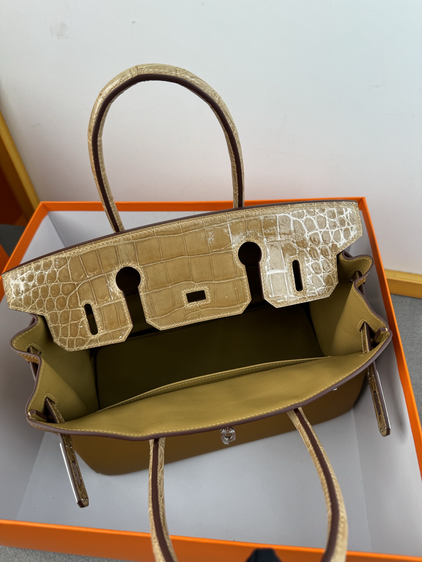Birkin 30cm Touch Togo Leather with Shiny Crocodile in Dust Color, Silver Hardware 9 i1739700777488 4970 0 7