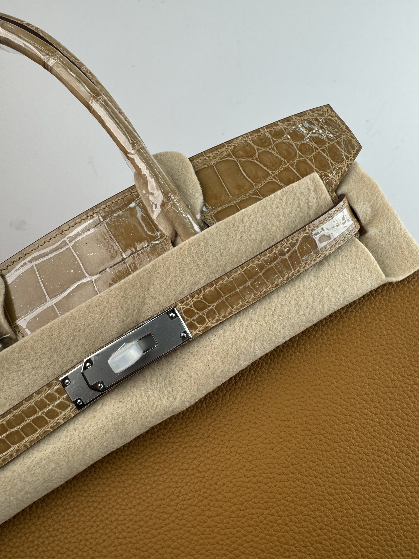 Birkin 30cm Touch Togo Leather with Shiny Crocodile in Dust Color, Silver Hardware 6 i1739700779621 5445 0 4