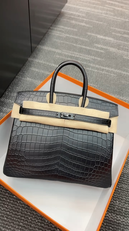 🔥BK25 negro hebilla negra piel de cocodrilo del Nilo 3 pieles Birkin 25cm totalmente cosido a mano con hilo encerado h…