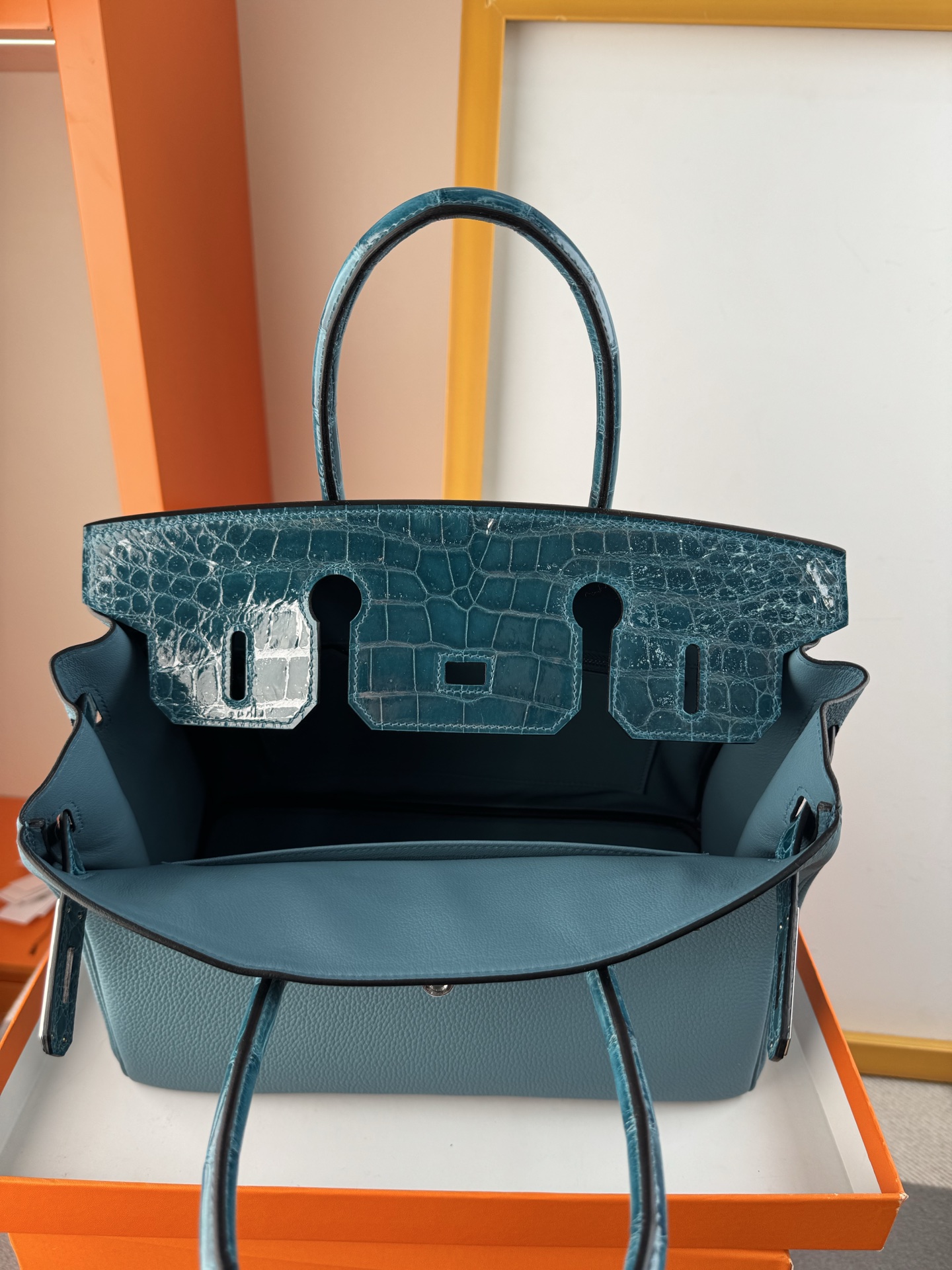 Birkin 30cm Touch Togo Leather & Alligator Handbag - Denim Blue, Silver Hardware 9 i1747724385367 7978 0 7
