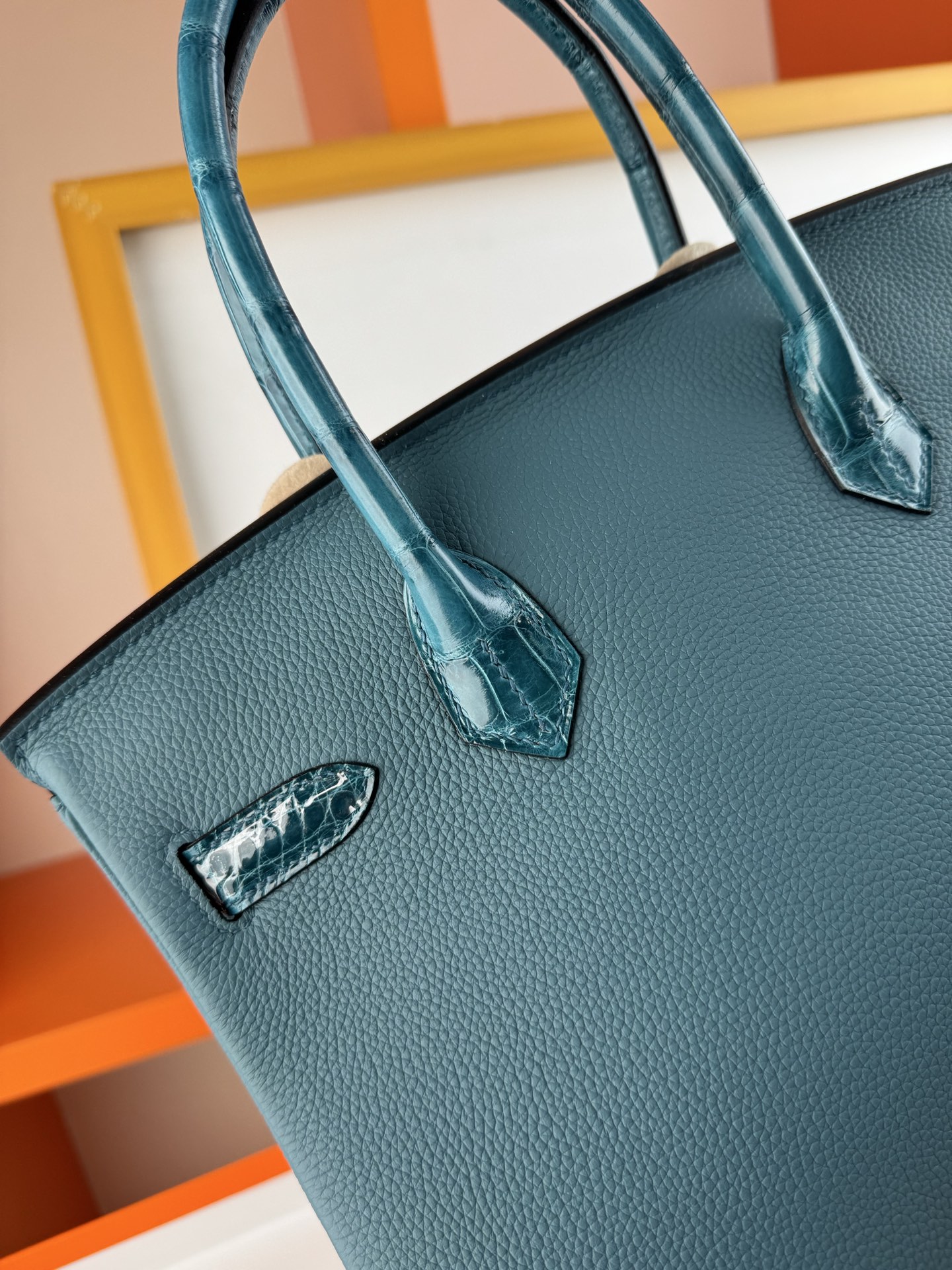 Birkin 30cm Touch Togo Leather & Alligator Handbag - Denim Blue, Silver Hardware 7 i1747724389446 4193 0 5