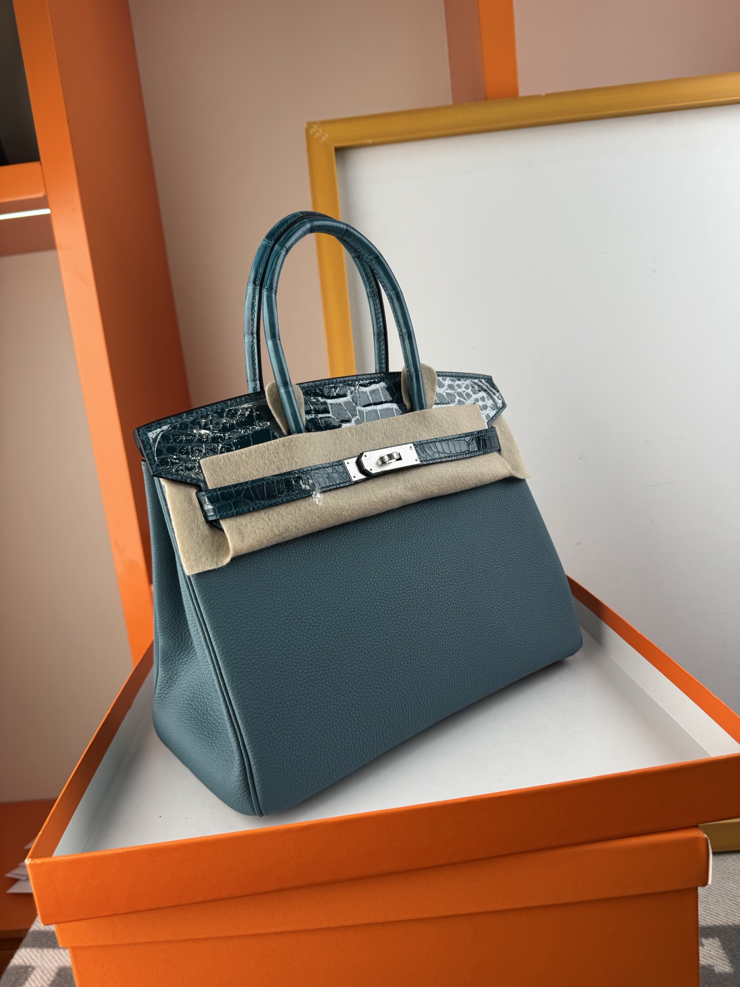 Birkin 30cm Touch Togo Leather & Alligator Handbag - Denim Blue, Silver Hardware 4 i1747724392369 7469 0 2