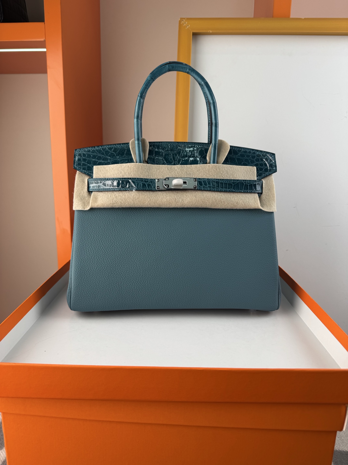 Birkin 30cm Touch Togo Leather & Alligator Handbag - Denim Blue, Silver Hardware 2 i1747724397121 6474 0 0