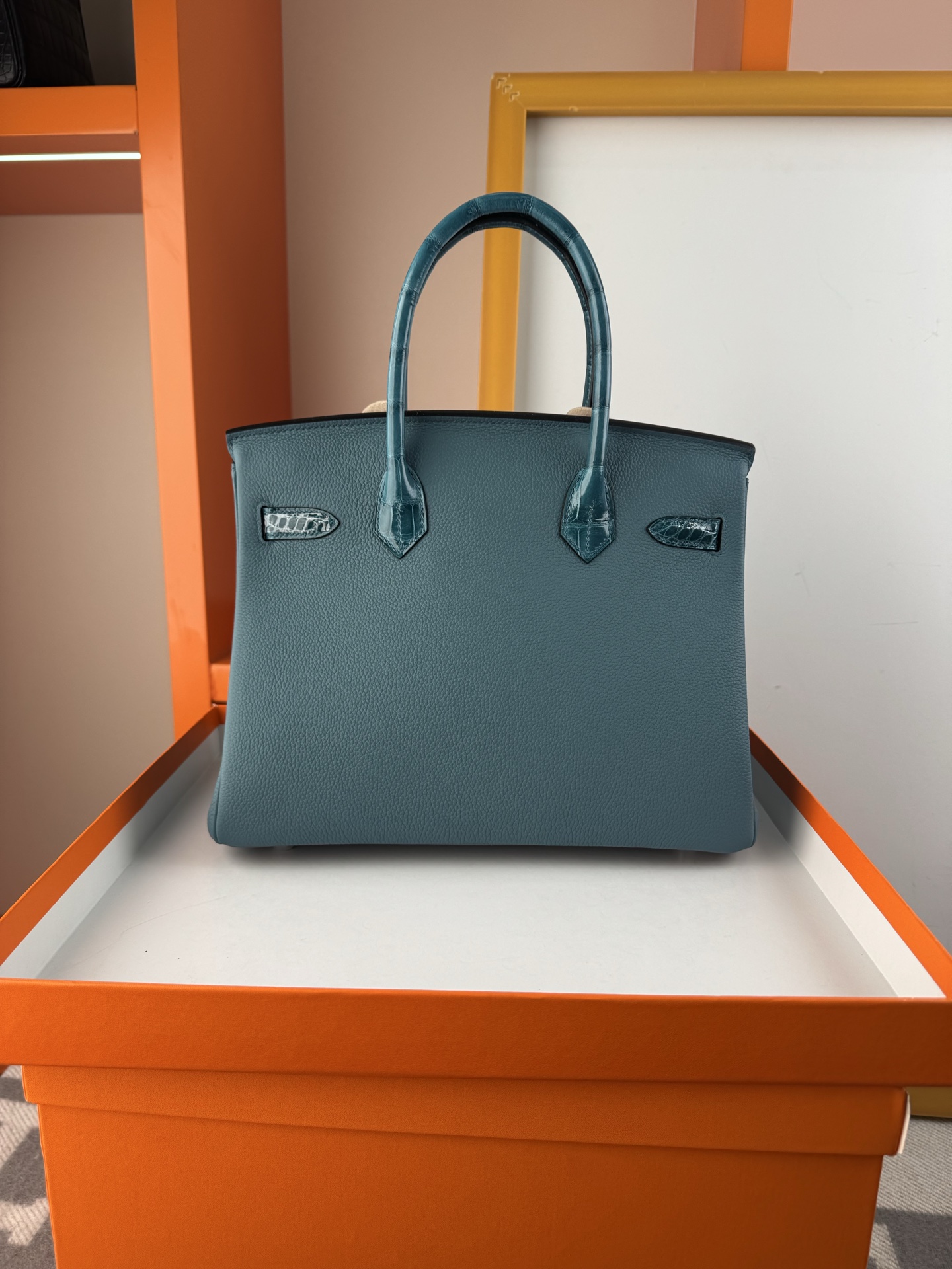 Birkin 30cm Touch Togo Leather & Alligator Handbag - Denim Blue, Silver Hardware 3 i1747724397222 3331 0 1