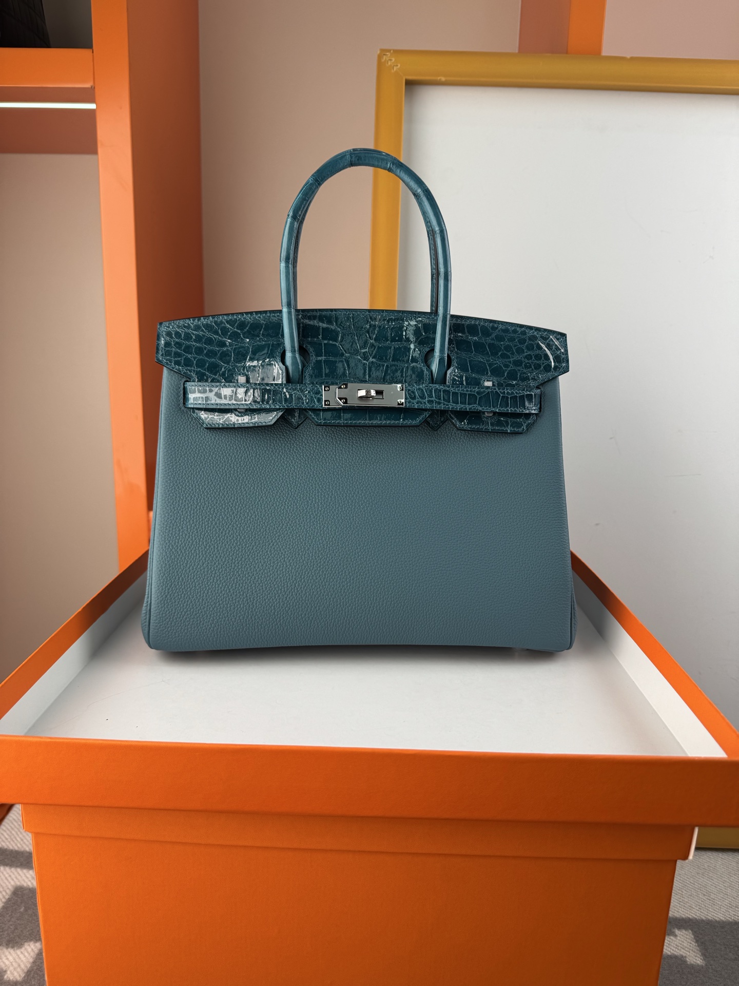 Birkin 30cm Touch Togo Leather & Alligator Handbag - Denim Blue, Silver Hardware 11 i1747724397388 5171 0 9