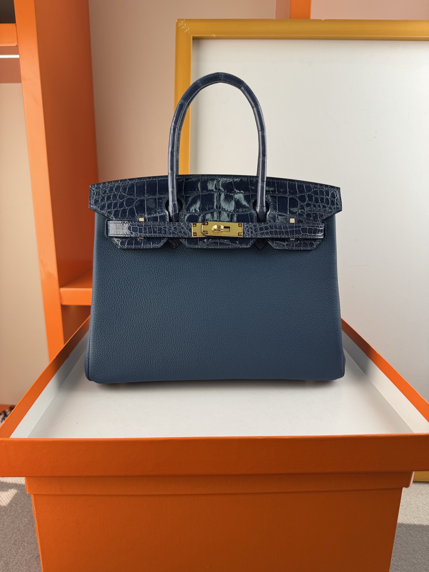 Birkin 30cm Touch: Togo Leather & Crocodile, Gold Hardware - Gem Blue 9 i1747895267630 3058 0 8