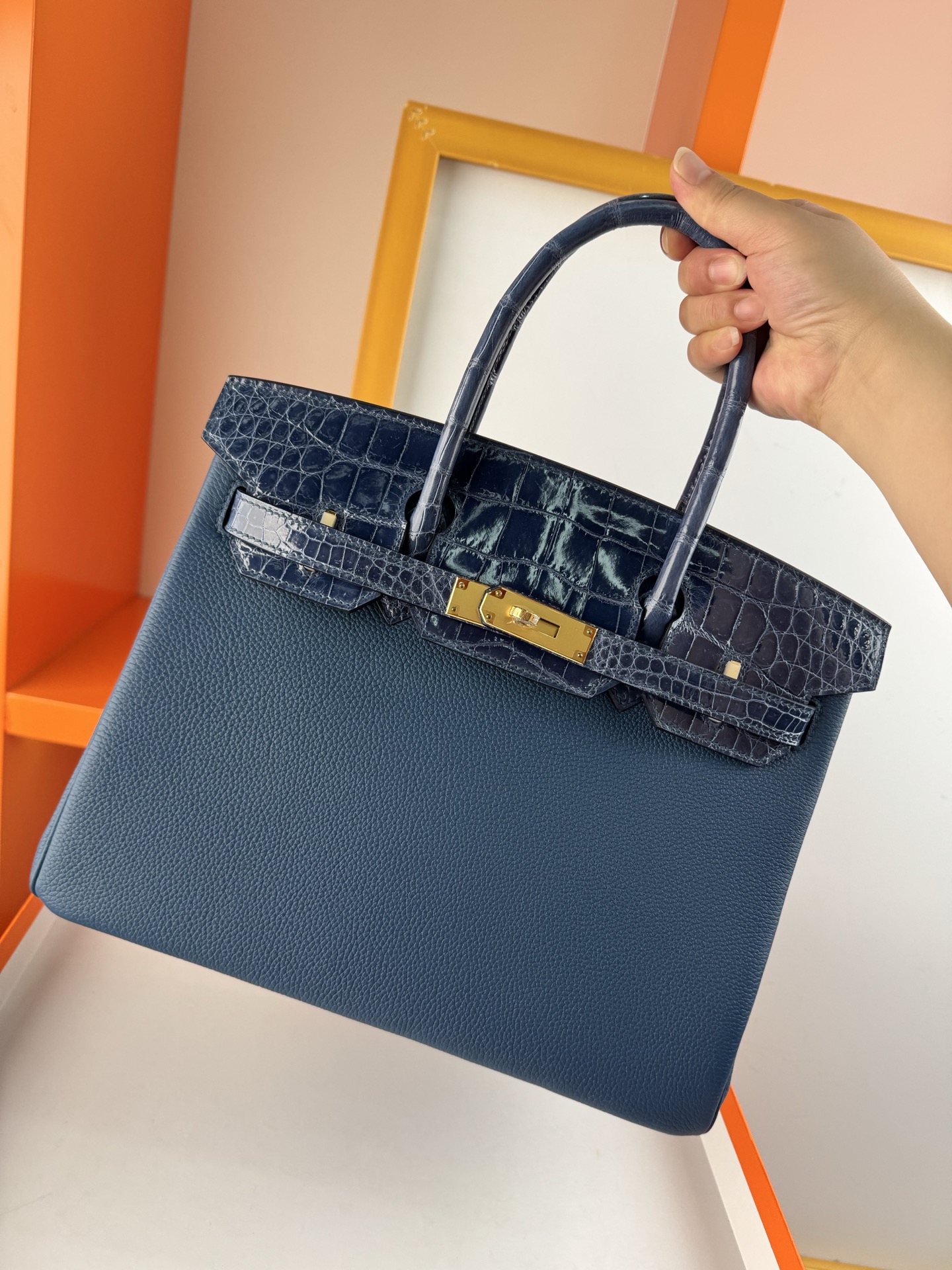 Birkin 30cm Touch: Togo Leather & Crocodile, Gold Hardware - Gem Blue 10 i1747895275579 6890 0 9
