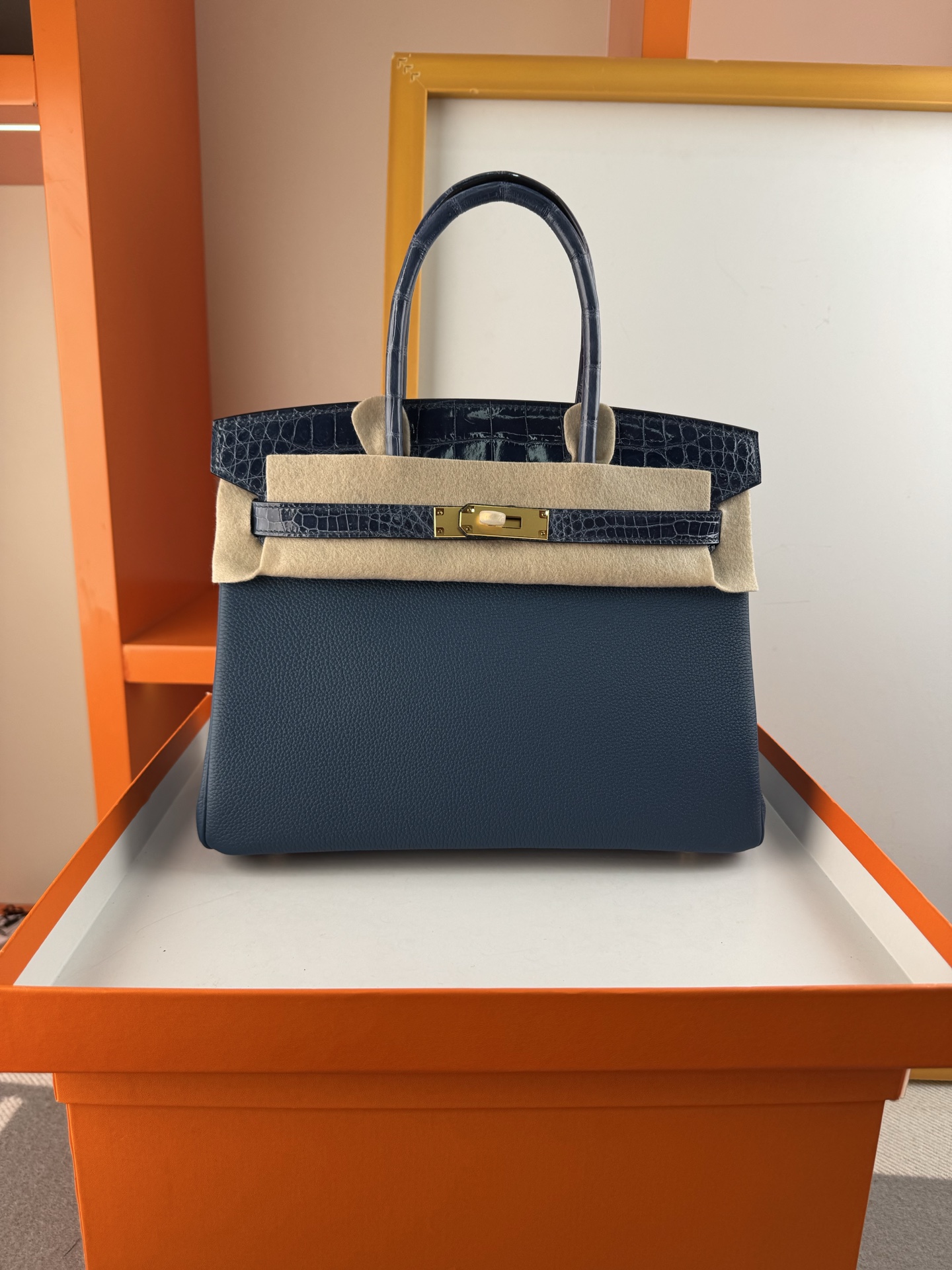 Birkin 30cm Touch: Togo Leather & Crocodile, Gold Hardware - Gem Blue 1 i1747895275610 9661 0 0