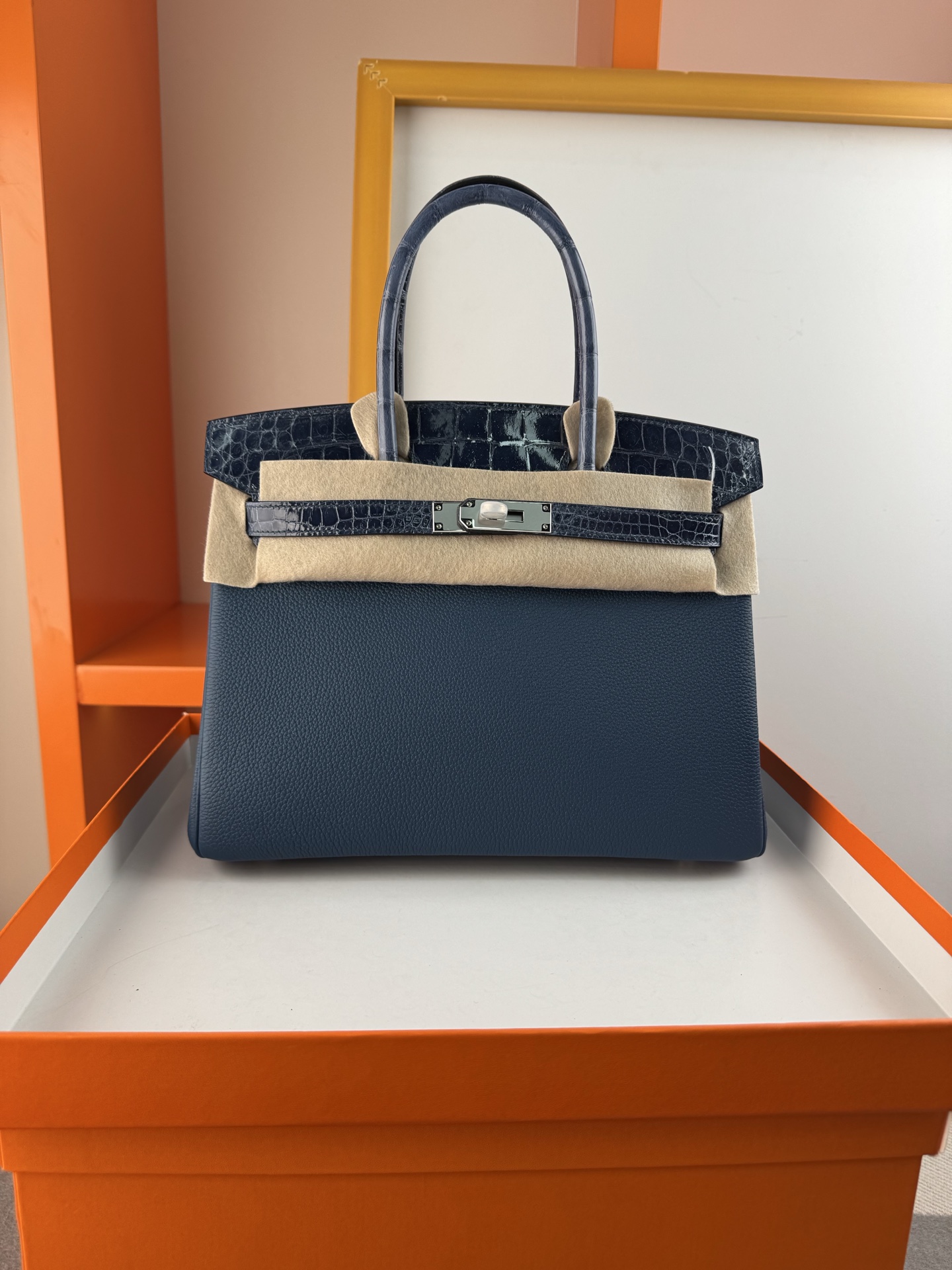 Luxury Birkin 30cm Touch Bag: Togo Leather & Crocodile, Sapphire Blue, Silver Hardware 2 i1747895633963 370 0 0