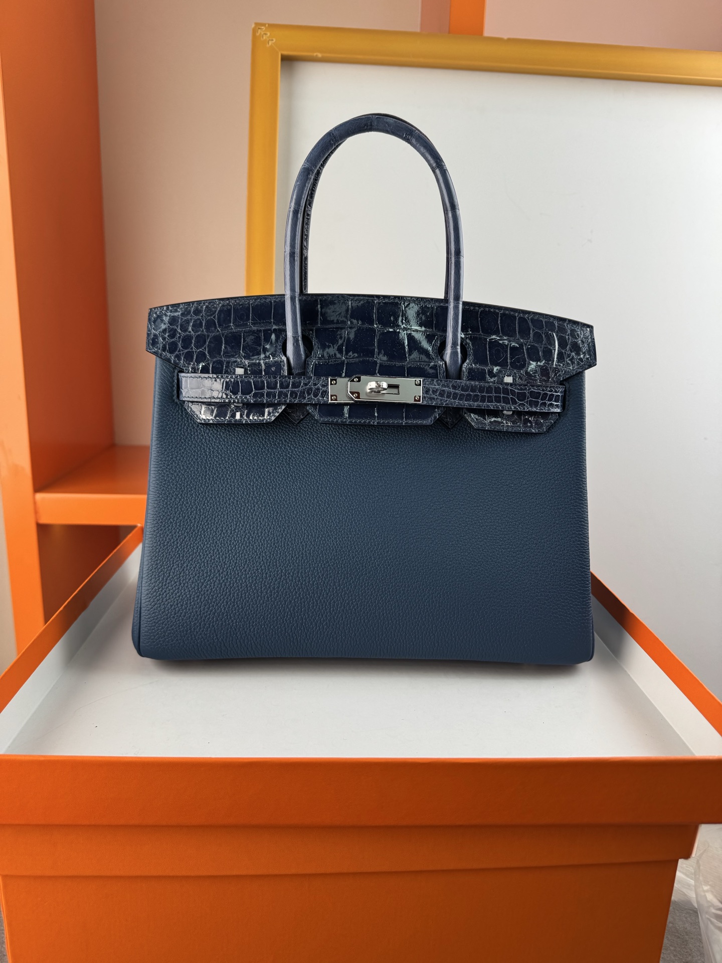 Luxury Birkin 30cm Touch Bag: Togo Leather & Crocodile, Sapphire Blue, Silver Hardware 8 i1747895642445 9415 0 6