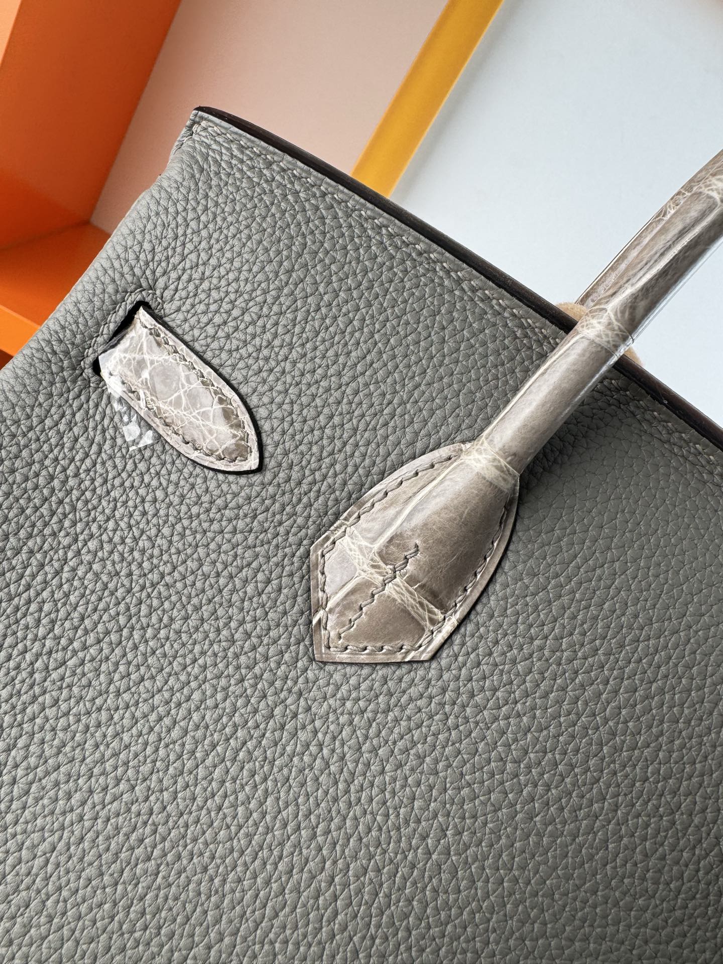 Birkin 30cm Touch Togo Leather & Crocodile Handbag - Elephant Gray, Gold Hardware 11 i1747900871196 2977 0 9
