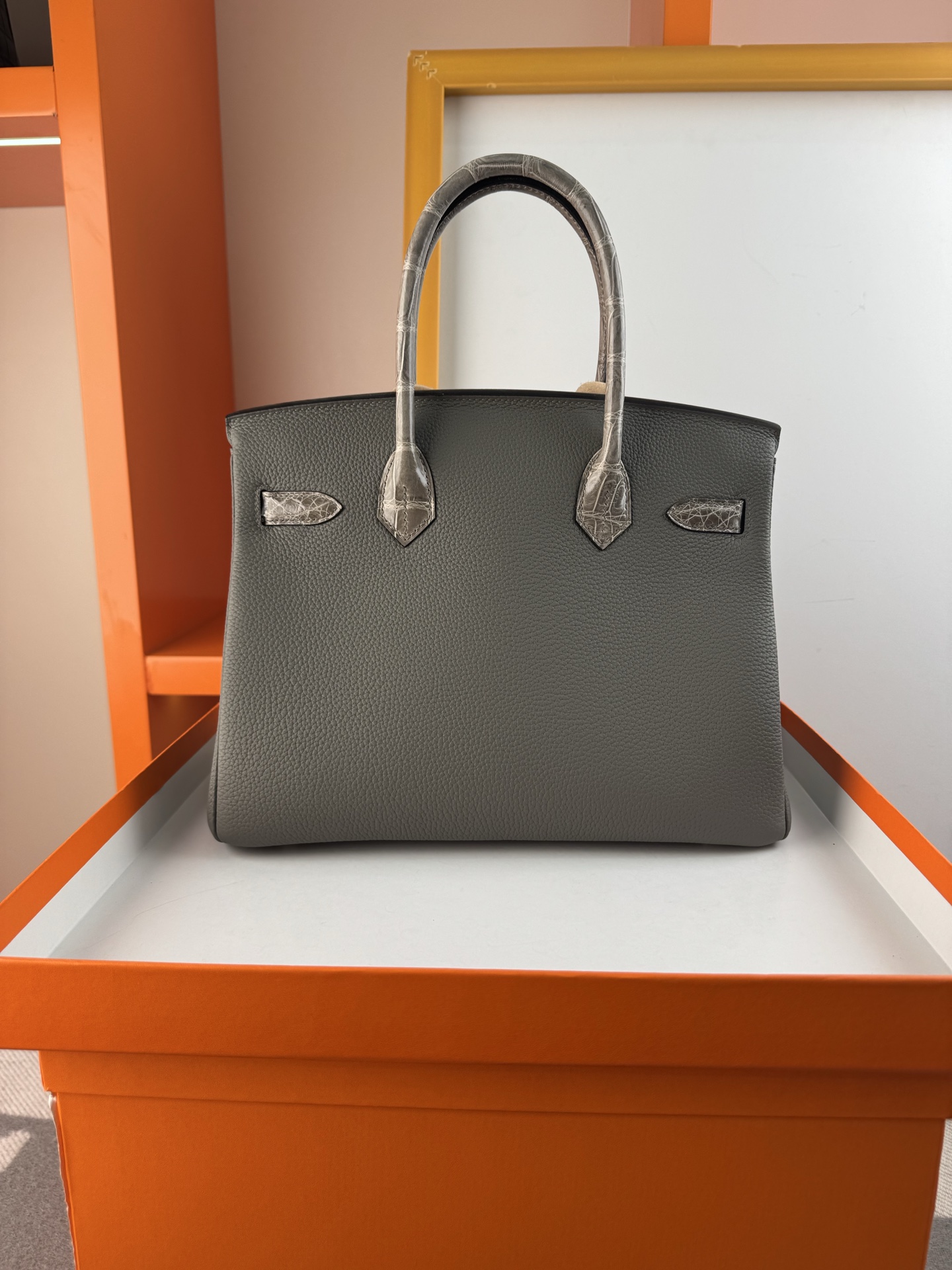 Birkin 30cm Touch Togo Leather & Crocodile Handbag - Elephant Gray, Gold Hardware 3 i1747900871196 7435 0 1
