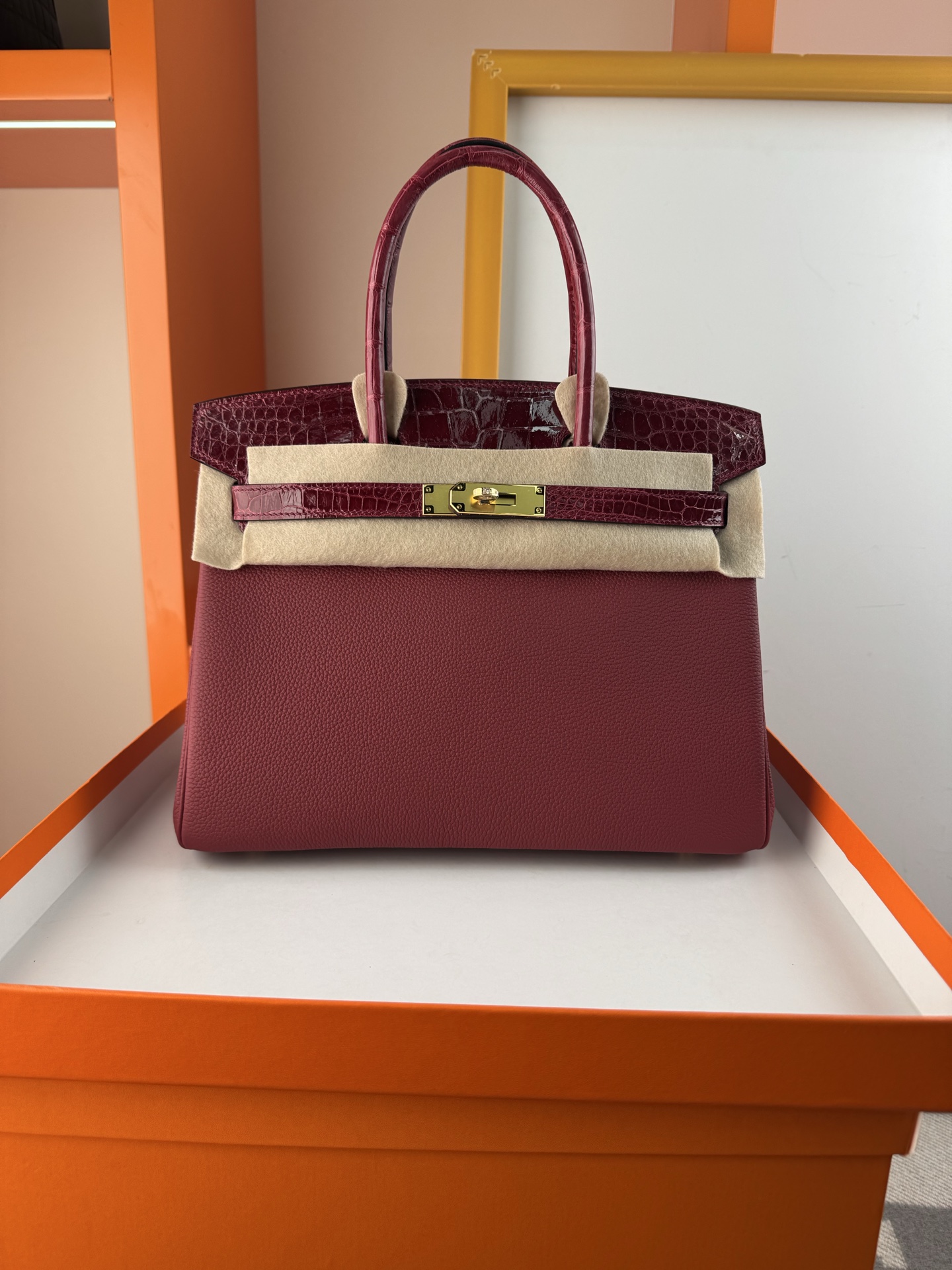 Birkin 30cm Touch Burgundy Togo Leather and Crocodile with Gold Hardware 2 i1747901971566 6333 0 0