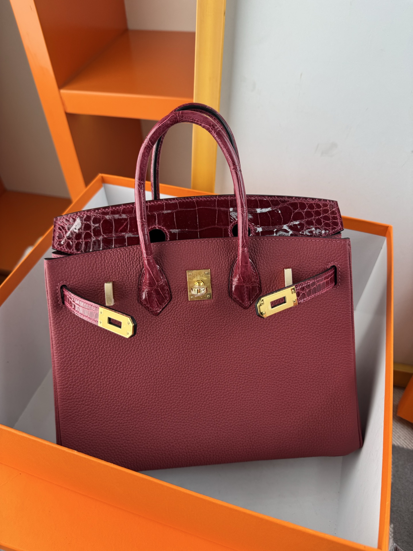 Hermès Birkin 25 Touch Burgundy Togo Leather and Crocodile Gold Hardware 8 i1747987428994 408 0 7