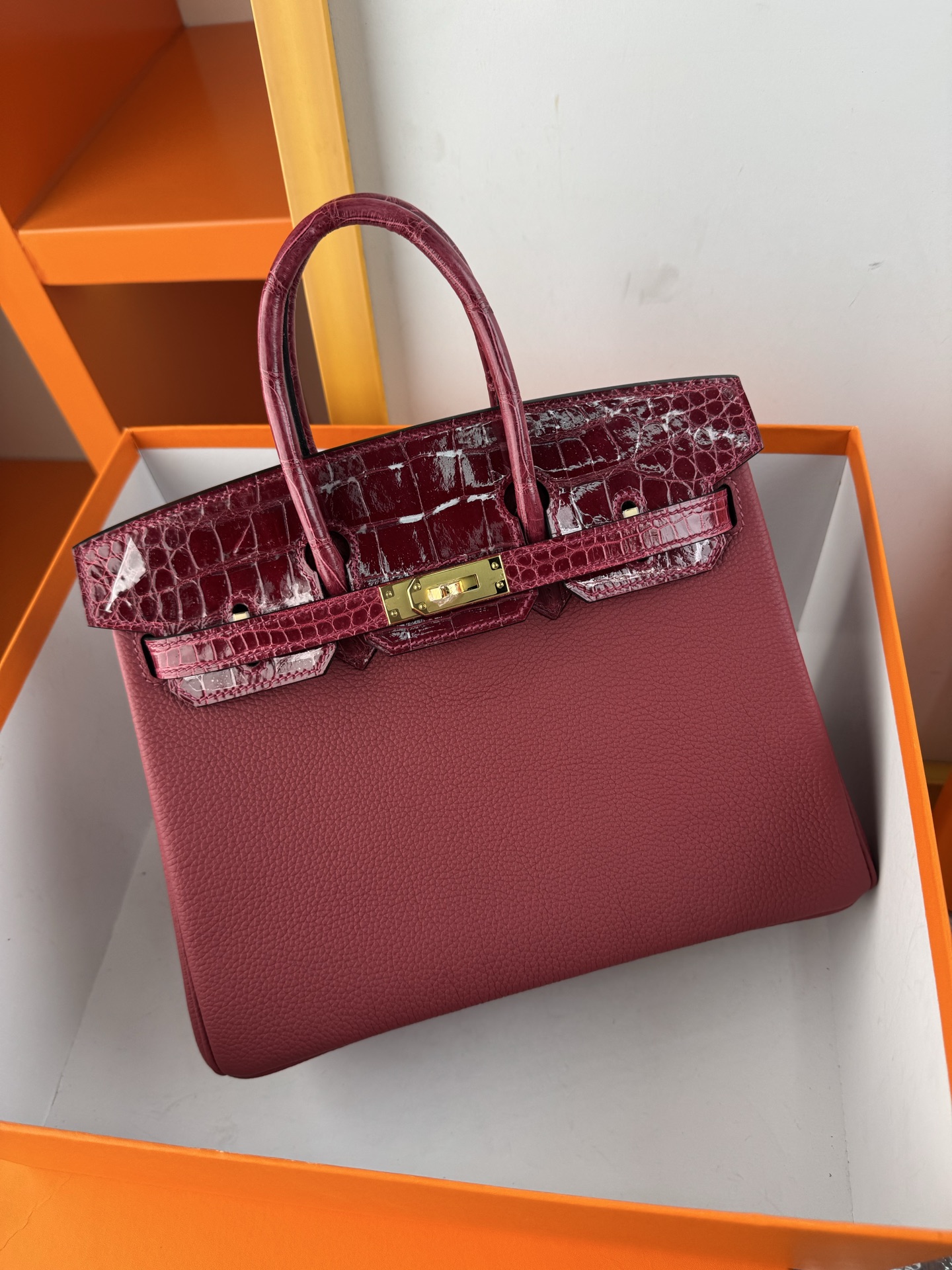 Hermès Birkin 25 Touch Burgundy Togo Leather and Crocodile Gold Hardware 9 i1747987445316 8155 0 8