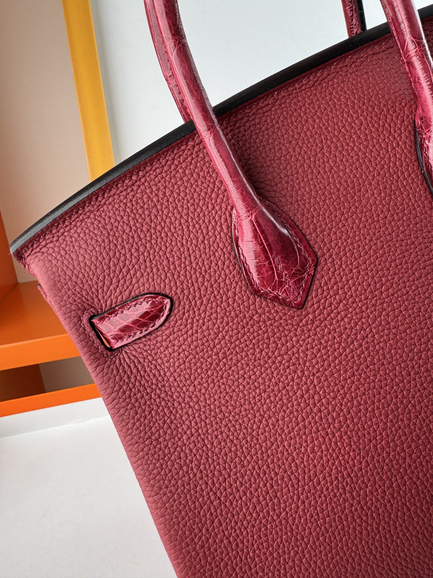 Birkin 25cm Touch Burgundy Togo Leather and Shiny Alligator with Silver Hardware 8 i1747987905360 4077 0 7
