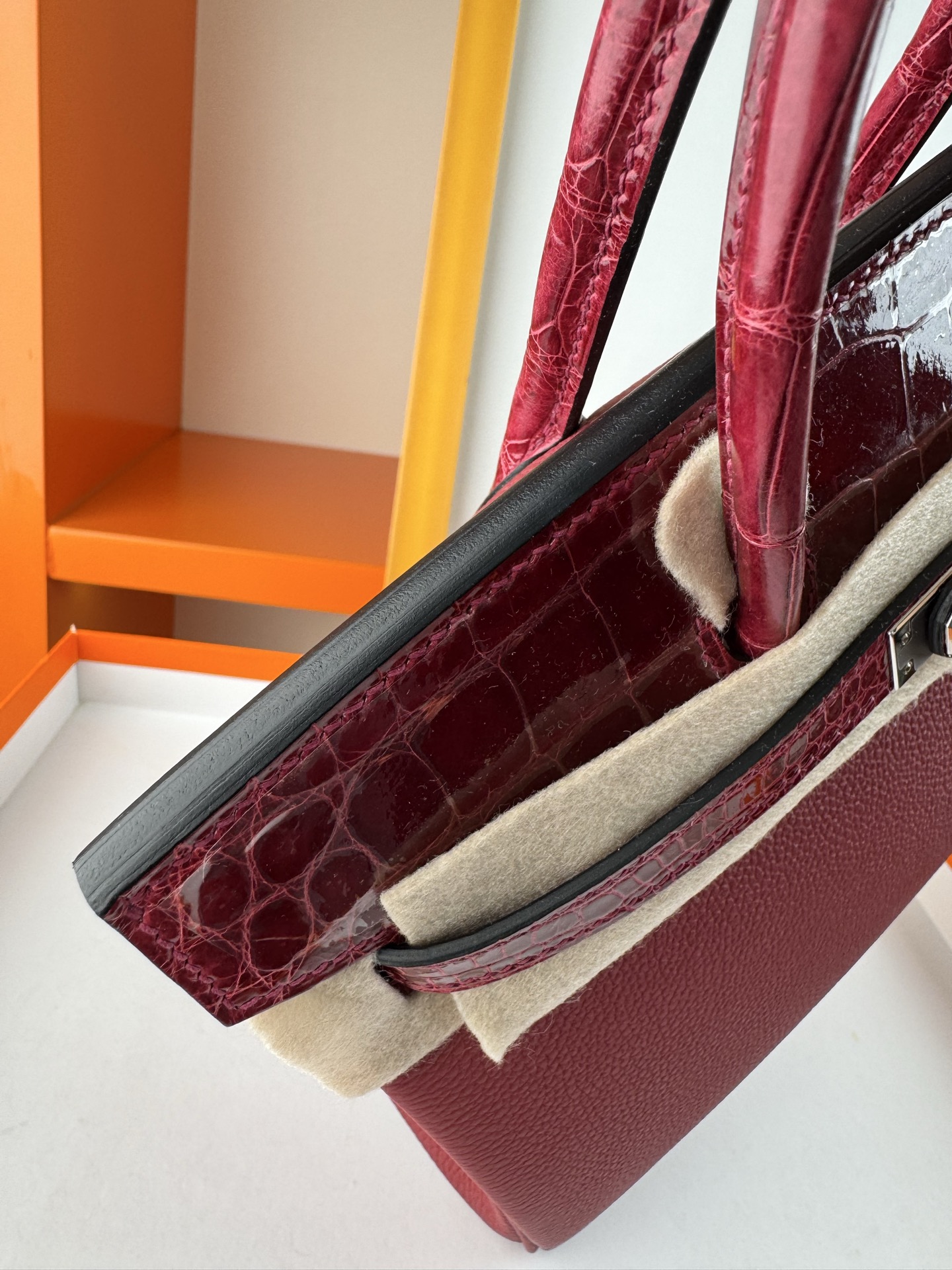 Birkin 25cm Touch Burgundy Togo Leather and Shiny Alligator with Silver Hardware 5 i1747987906935 4873 0 4