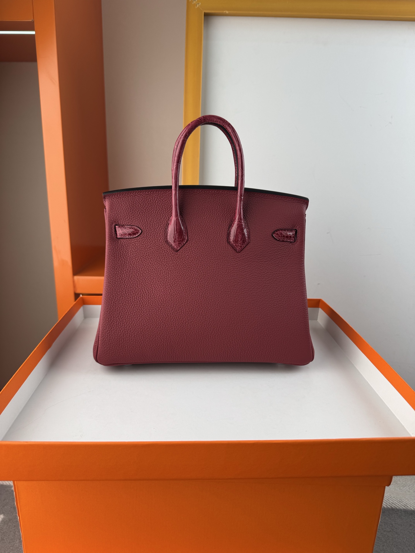 Birkin 25cm Touch Burgundy Togo Leather and Shiny Alligator with Silver Hardware 2 i1747987910936 129 0 1
