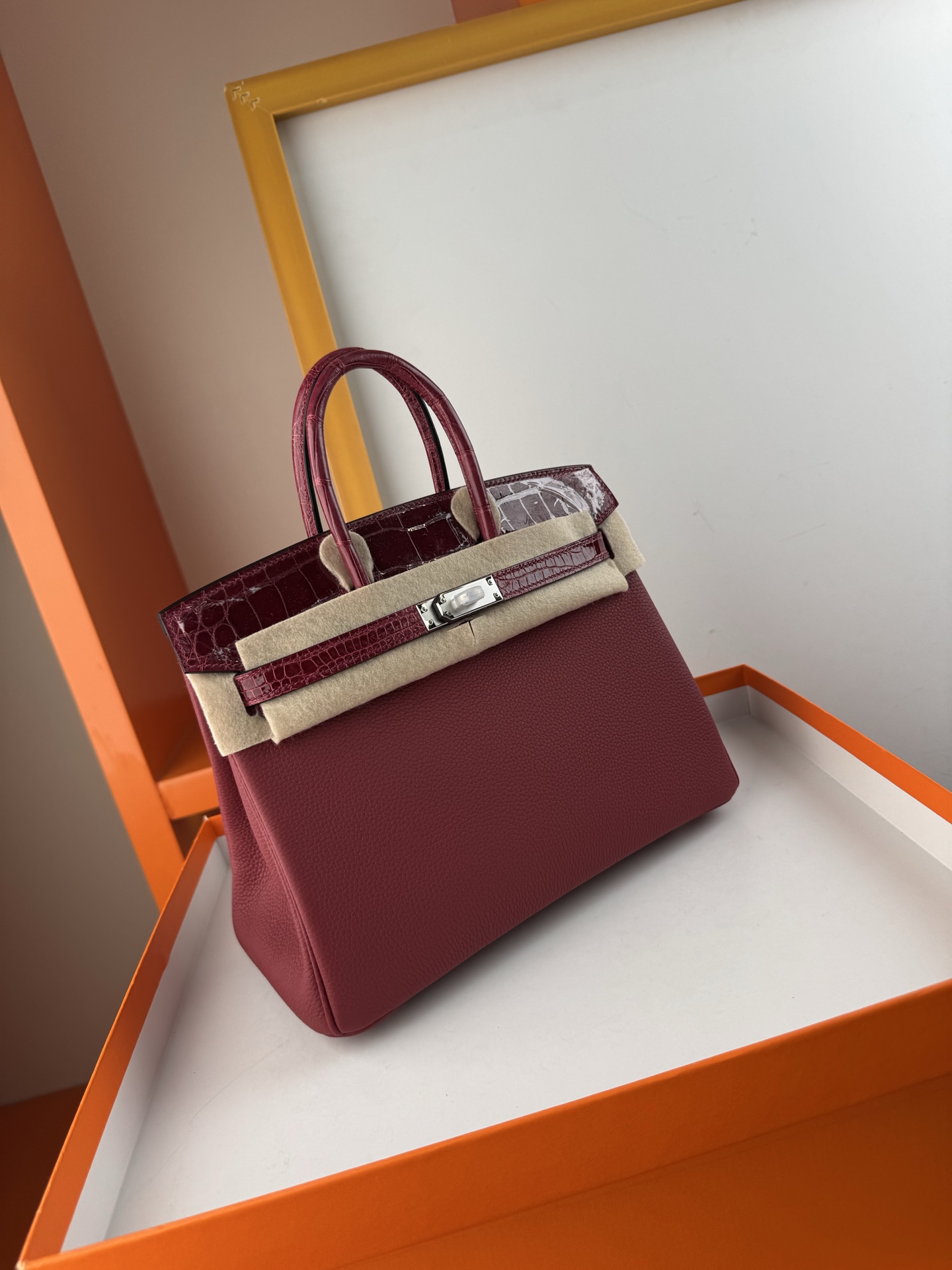 Birkin 25cm Touch Burgundy Togo Leather and Shiny Alligator with Silver Hardware 3 i1747987927165 3896 0 2