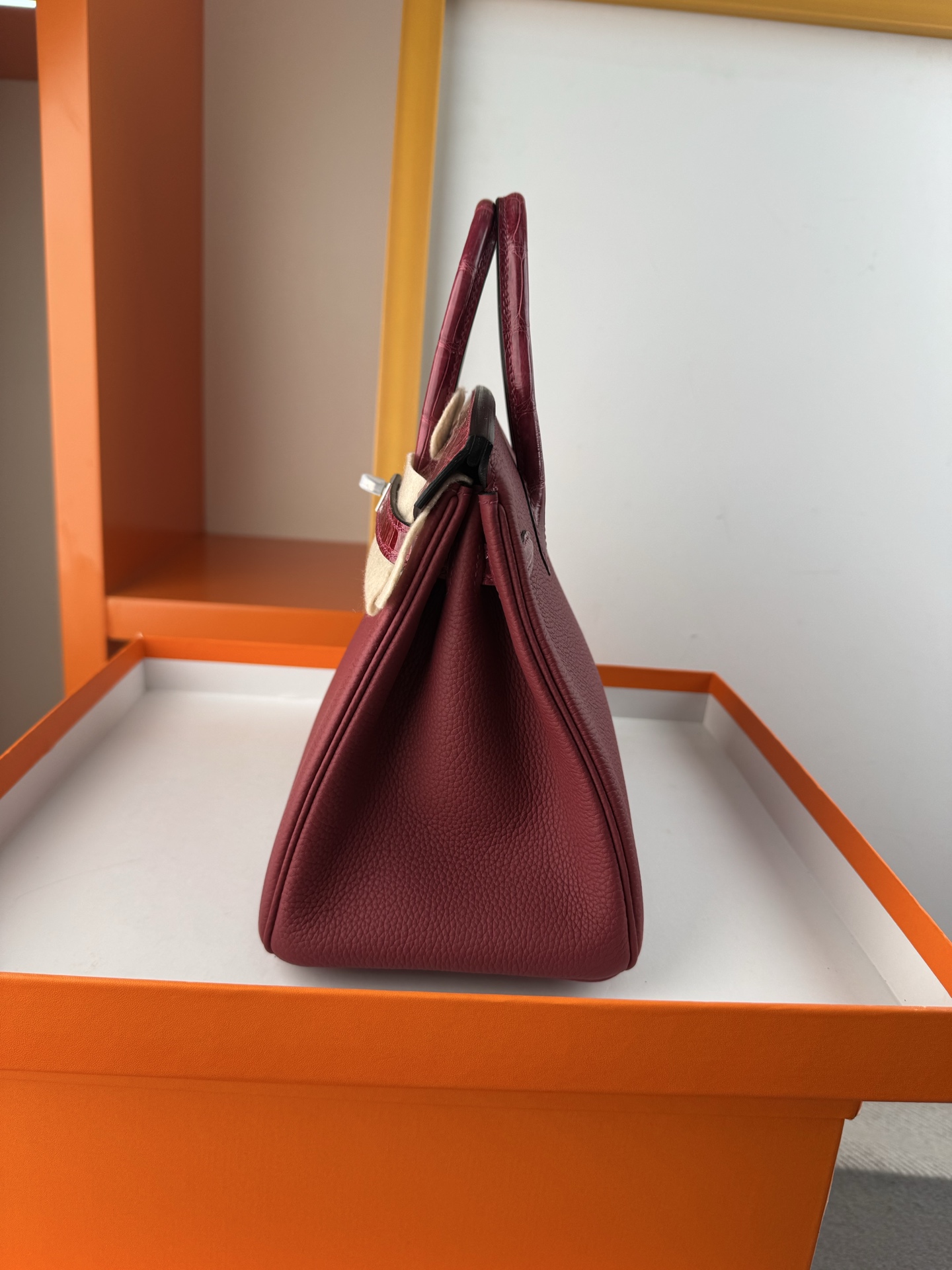 Birkin 25cm Touch Burgundy Togo Leather and Shiny Alligator with Silver Hardware 4 i1747987943191 14 0 3