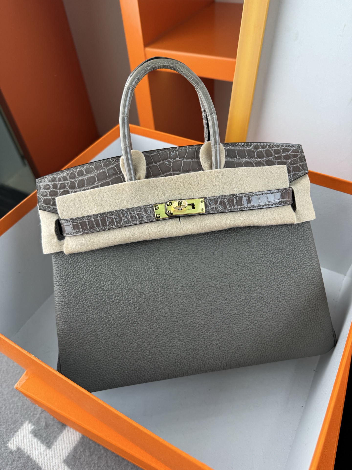 Birkin 25cm Touch Bag, Togo Leather and Alligator Skin, with Gold Hardware 8 i1747994453844 8033 0 7