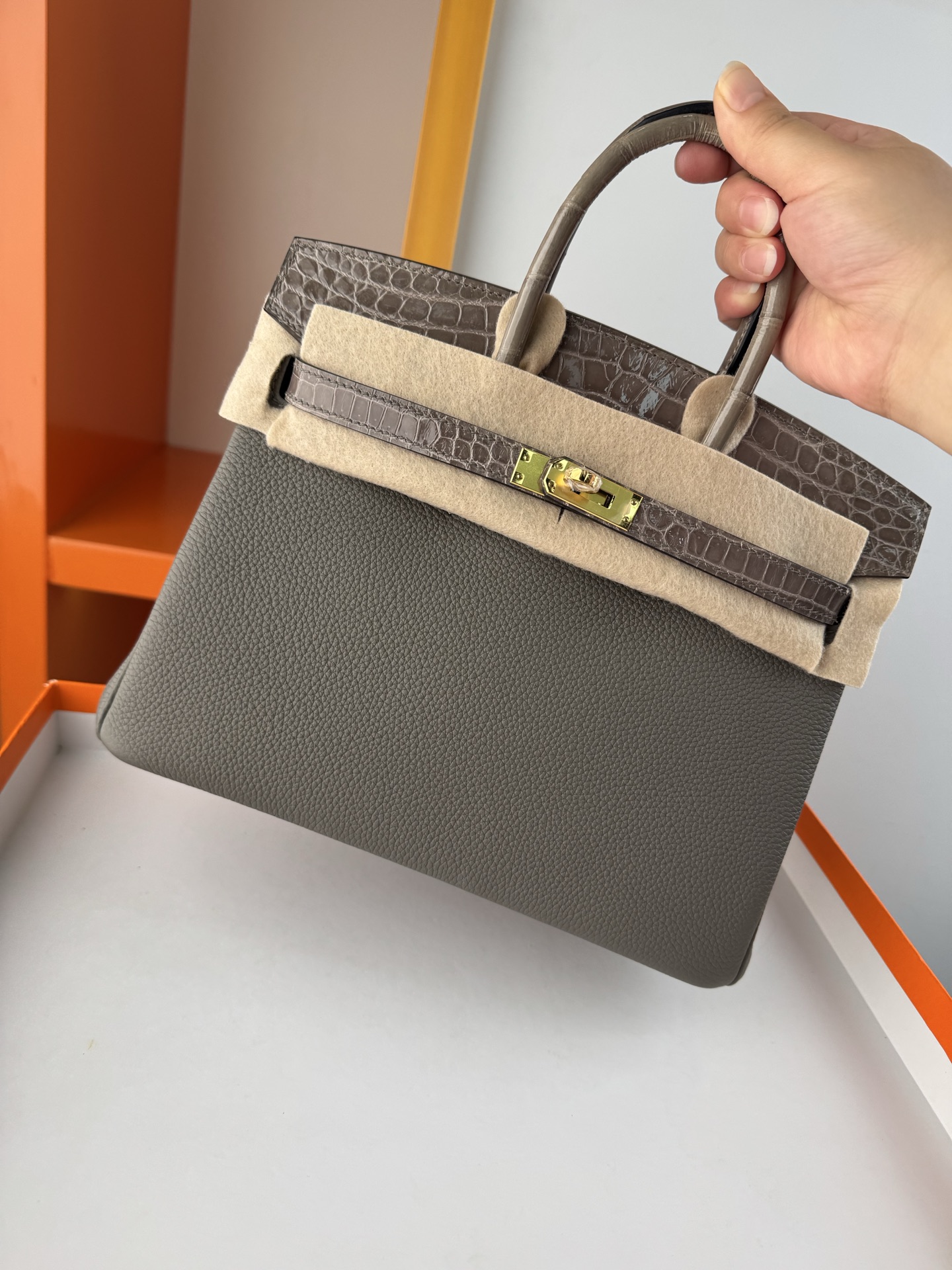 Birkin 25cm Touch Bag, Togo Leather and Alligator Skin, with Gold Hardware 7 i1747994454059 2603 0 6