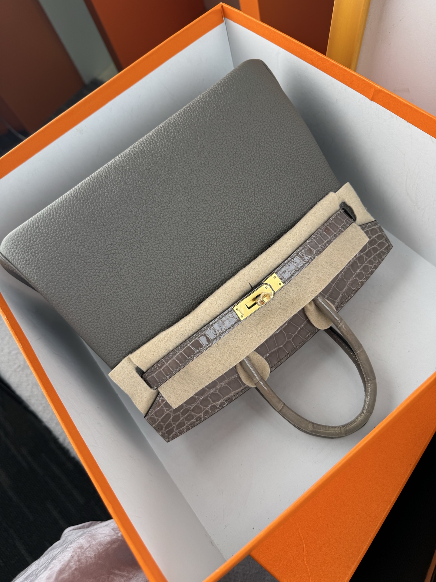 Birkin 25cm Touch Bag, Togo Leather and Alligator Skin, with Gold Hardware 9 i1747994457944 3033 0 8