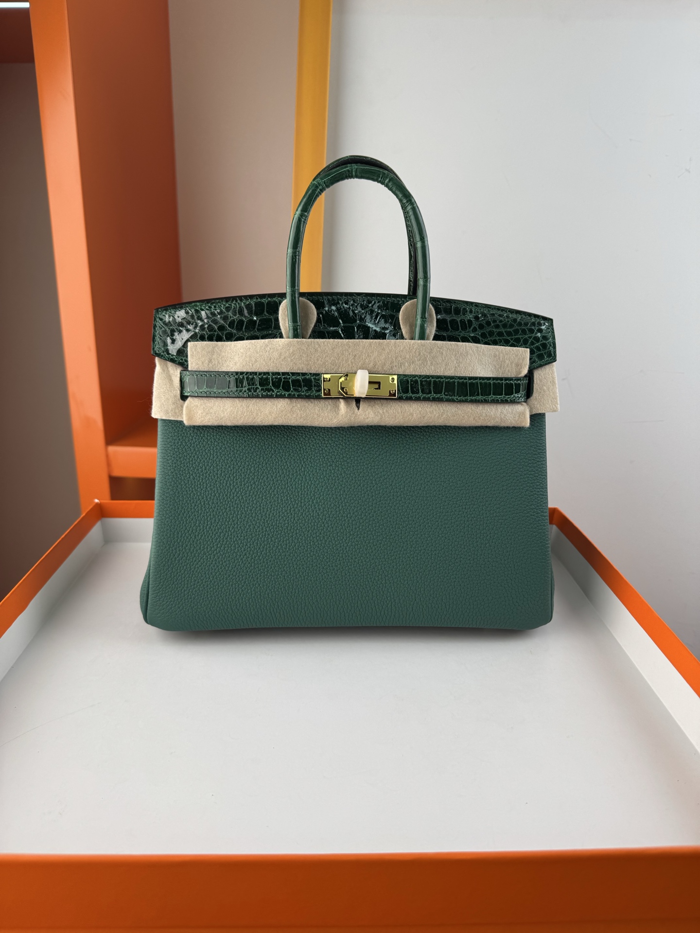 Birkin 25cm Emerald Green Togo Leather and Alligator Gold Hardware Bag 2 i1747994720187 2978 0 0