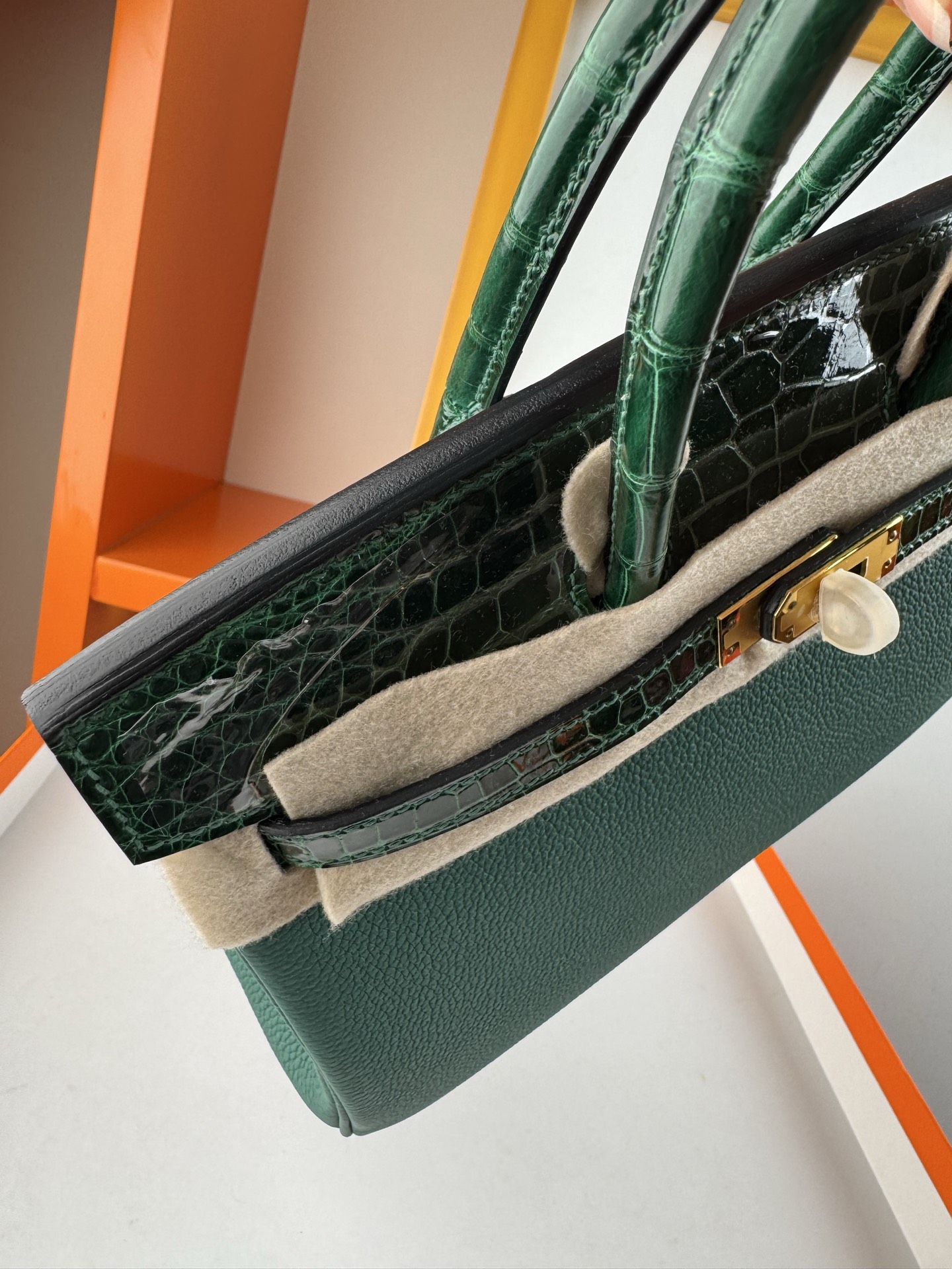 Birkin 25cm Emerald Green Togo Leather and Alligator Gold Hardware Bag 5 i1747994728102 8829 0 3