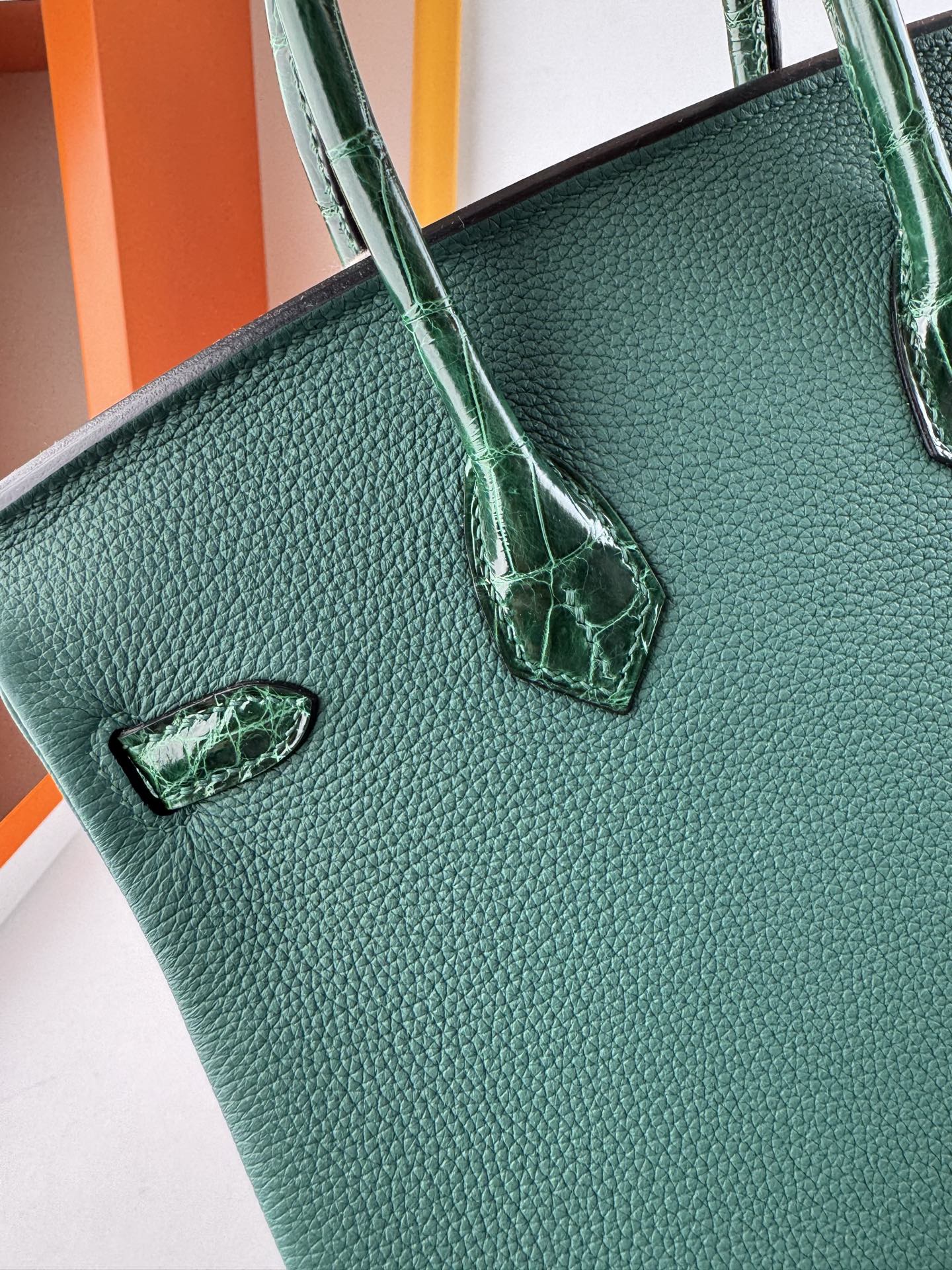 Birkin 25cm Emerald Green Togo Leather and Alligator Handbag with Silver Hardware 6 i1747994939791 3427 0 5
