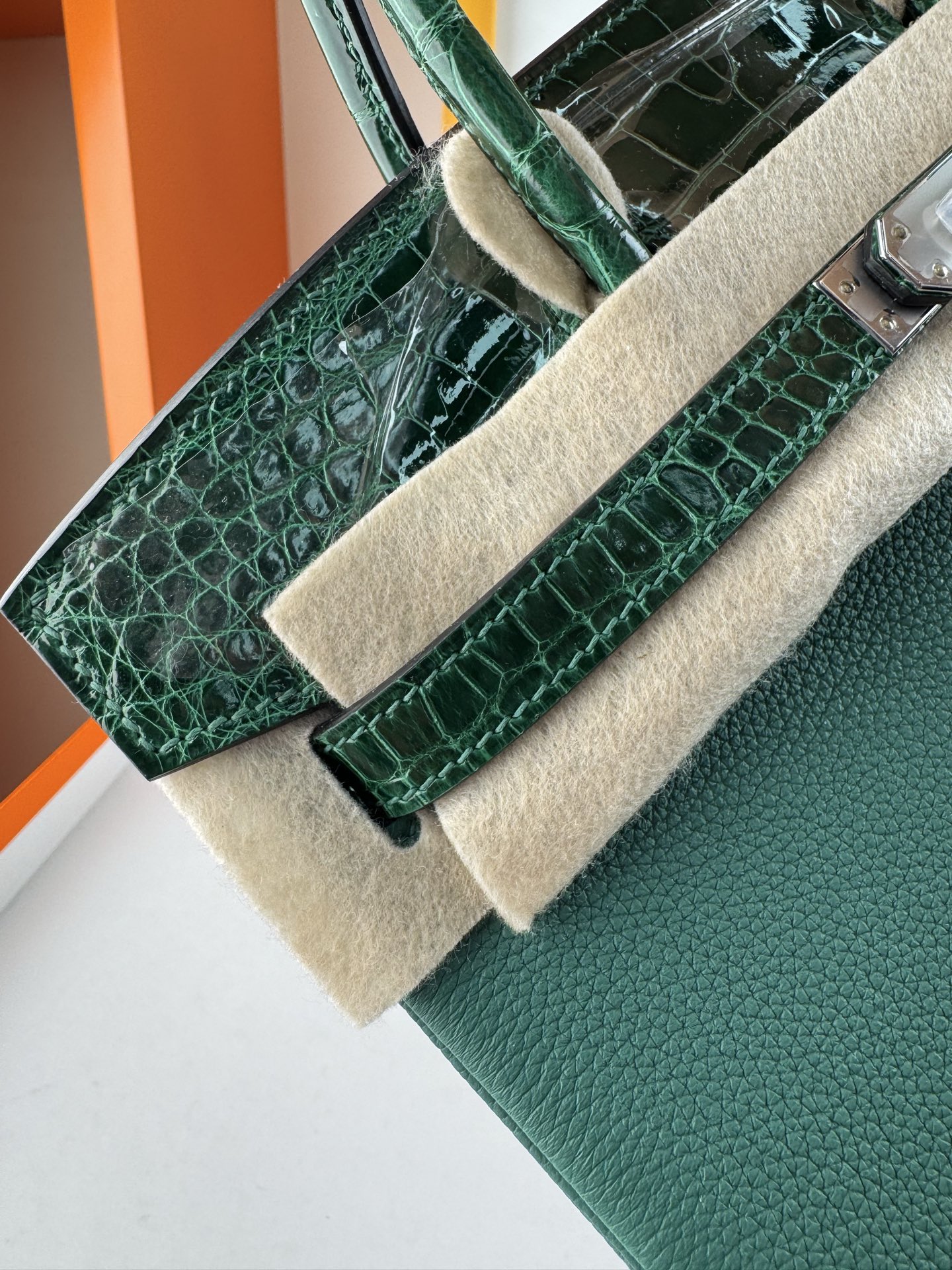 Birkin 25cm Emerald Green Togo Leather and Alligator Handbag with Silver Hardware 5 i1747994951077 7233 0 4