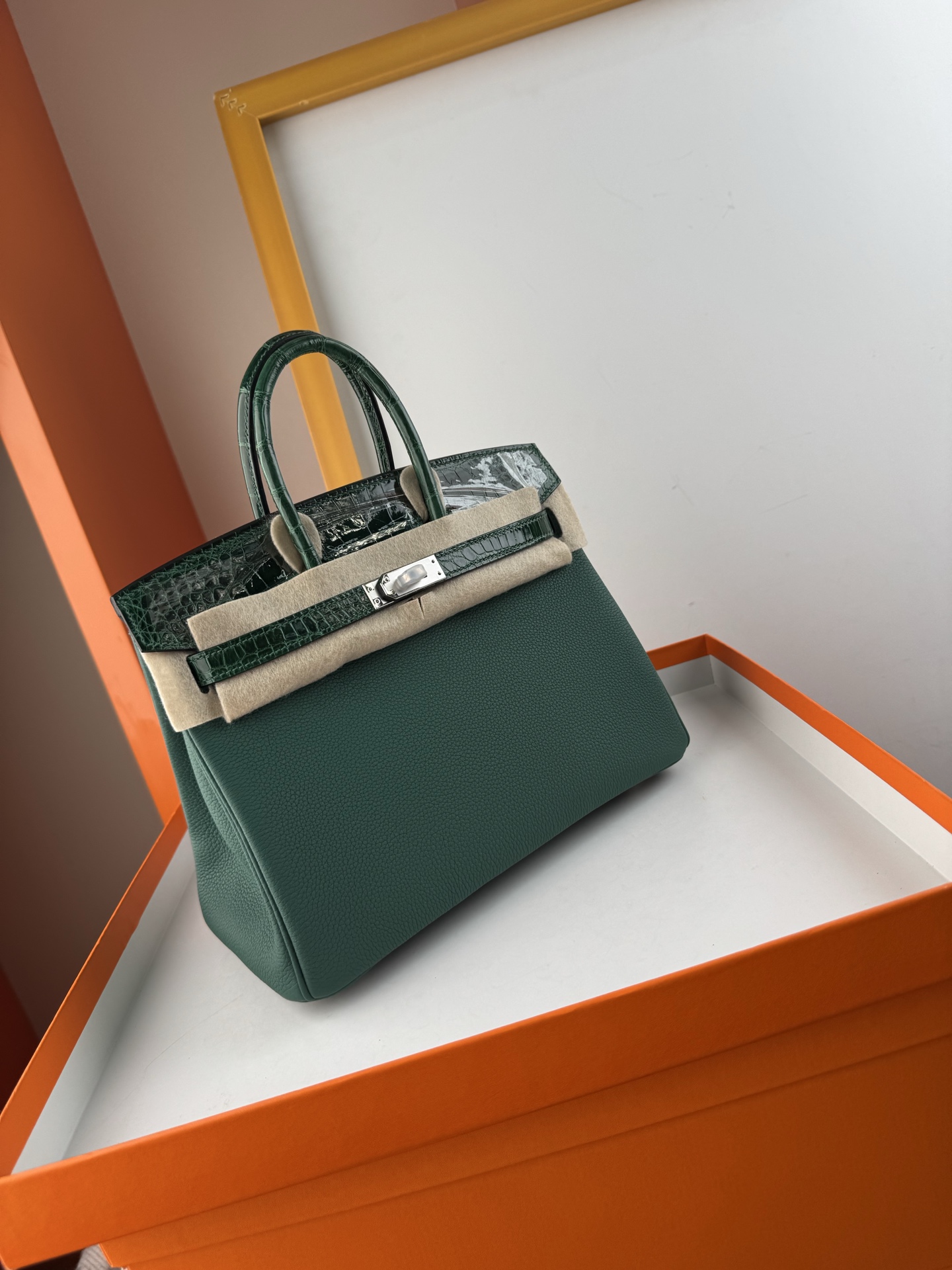 Birkin 25cm Emerald Green Togo Leather and Alligator Handbag with Silver Hardware 3 i1747994963182 358 0 2