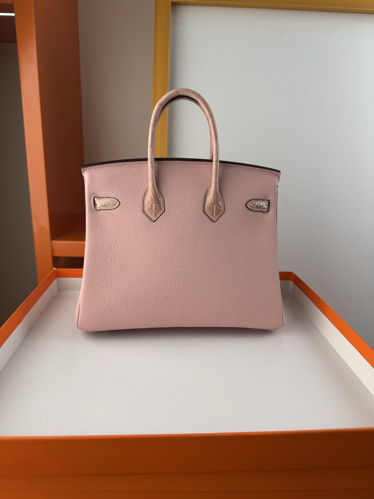 Birkin 25cm Pink Togo Leather and Crocodile Top Handle Bag with Silver Hardware 4 i1748078851472 1517 0 2