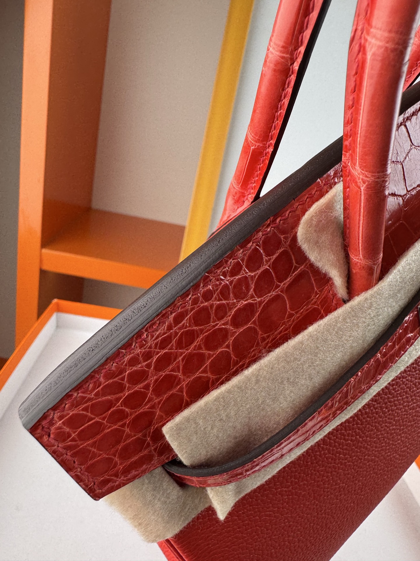 Birkin 25cm Touch Togo Leather with Crocodile Trim - Flag Red & Silver Hardware 9 i1748079199136 3441 0 7