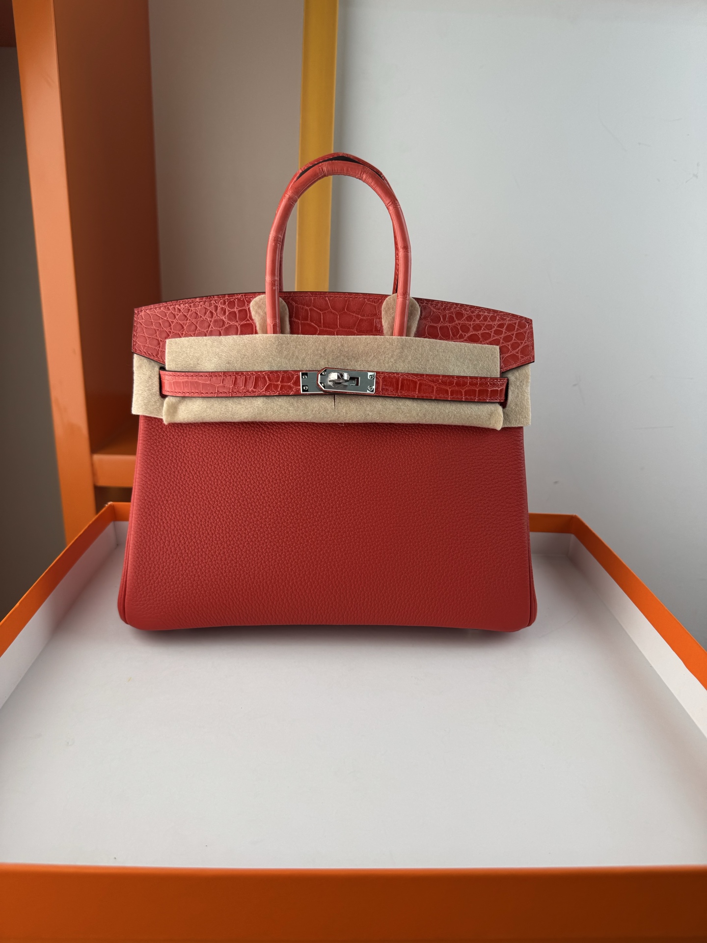 Birkin 25cm Touch Togo Leather with Crocodile Trim - Flag Red & Silver Hardware 2 i1748079199245 6292 0 0