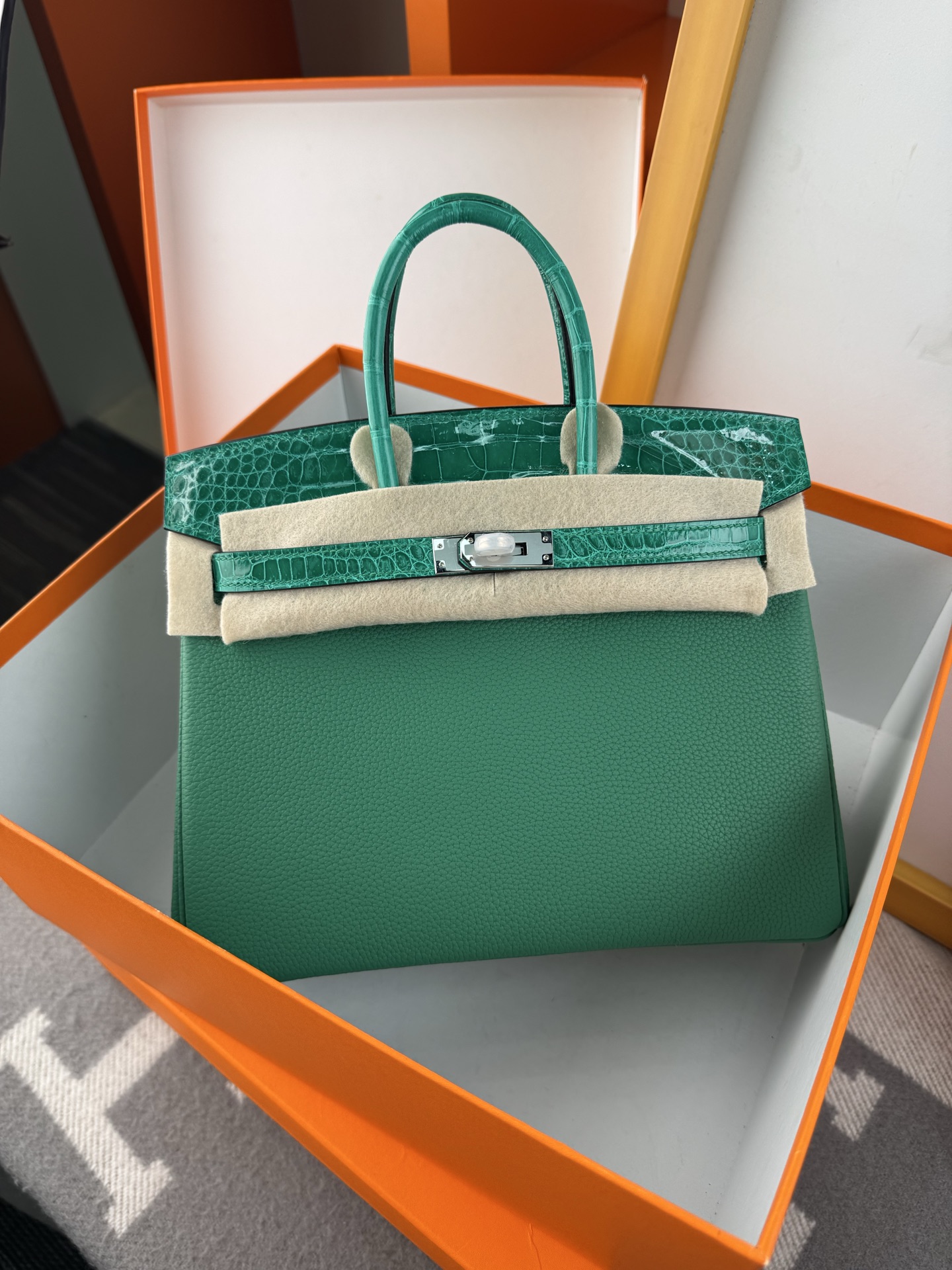 Hermès Birkin 25 Touch Emerald Green Togo Leather & Alligator Handbag 10 i1748079235096 3723 0 8