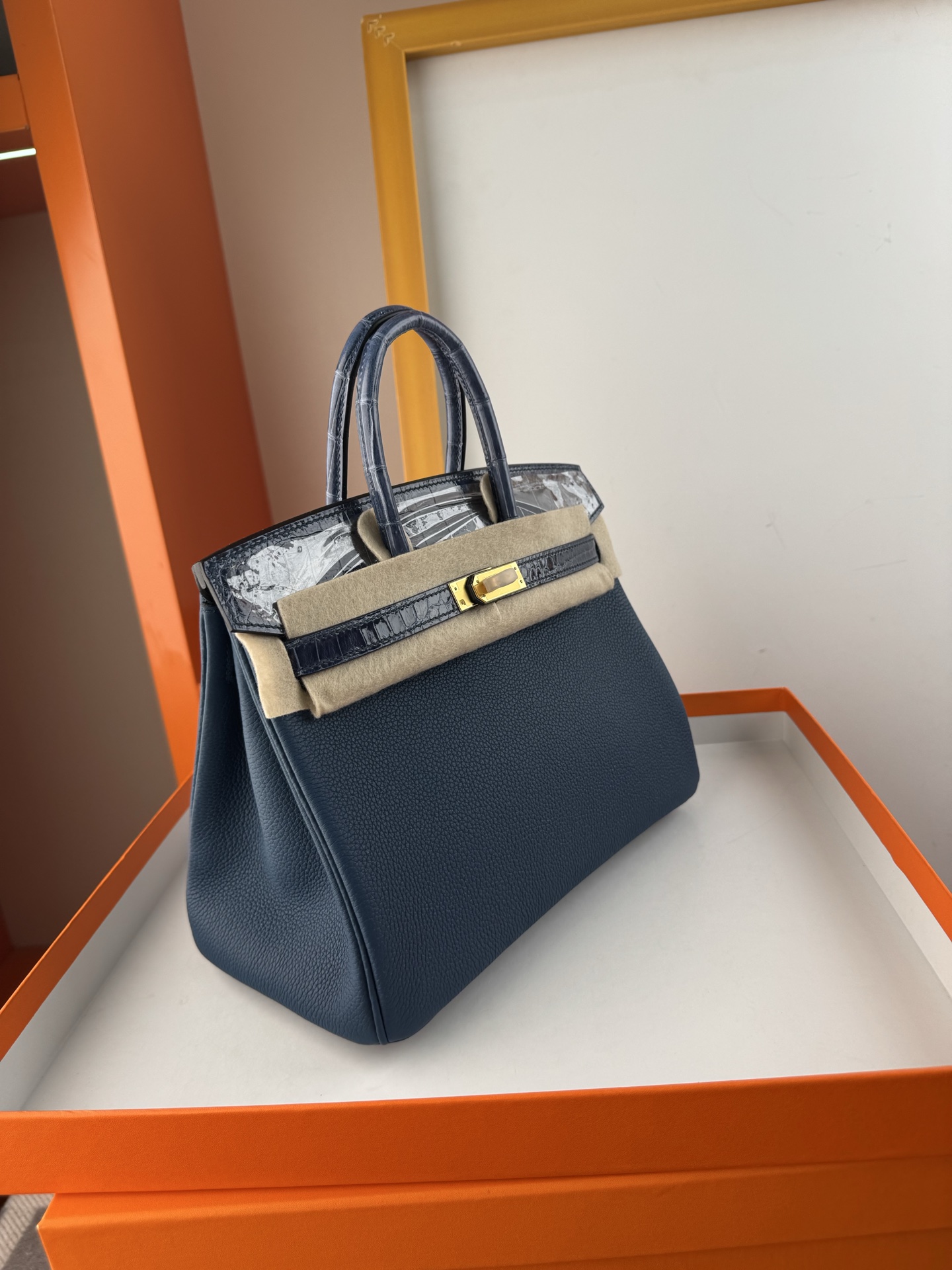 Birkin 25cm Touch Togo Leather & Crocodile Handbag - Sapphire Blue with Gold Hardware 3 i1748079374119 4803 0 2