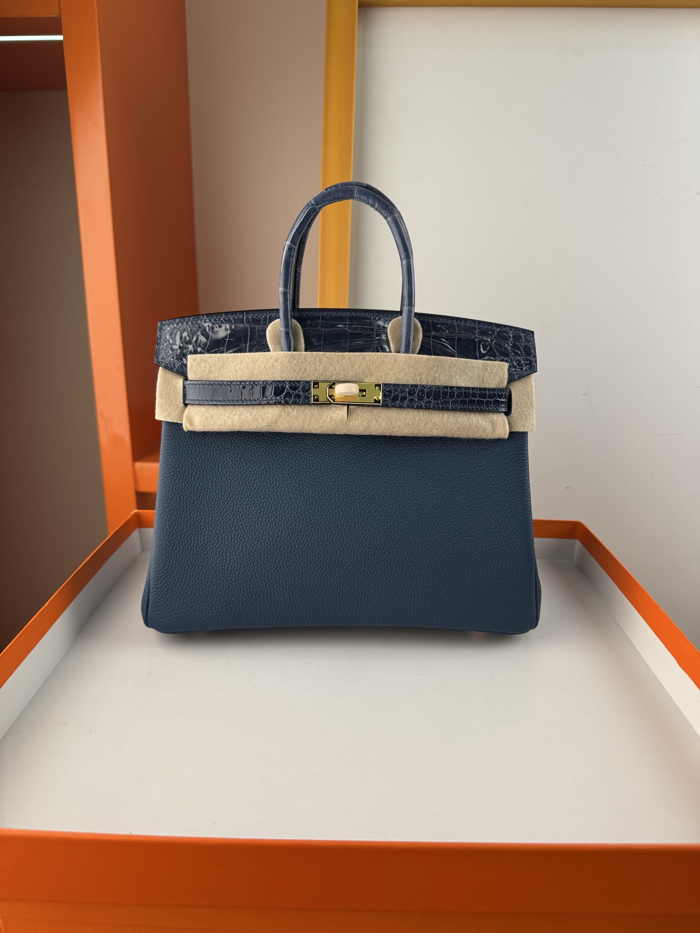 Birkin 25cm Touch Togo Leather & Crocodile Handbag - Sapphire Blue with Gold Hardware 1 i1748079376244 5564 0 0